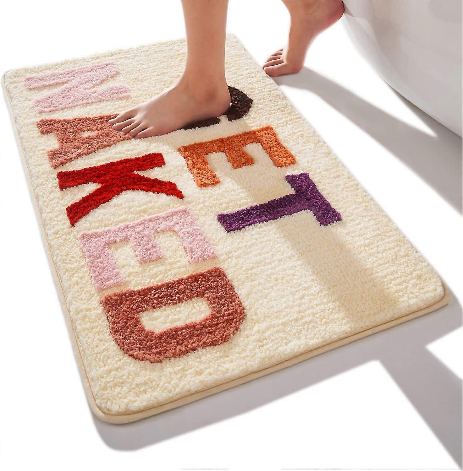 Beige Multicolor Bathroom Mat, Non-Slip, Washable, Fun, Soft, Absorbent Microfiber, 50x80cm