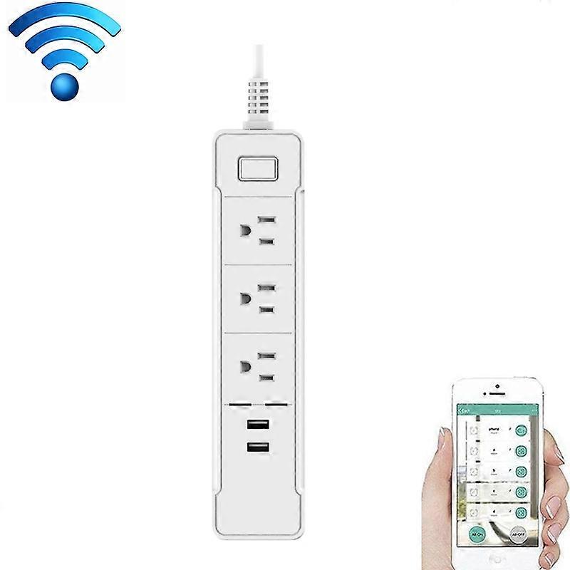 C198B 2 USB Ports + 3 US Sockets WiFi Smart Power Plug Socket, Compatible with Alexa and Google Home, AC 110V-240V, US Plug