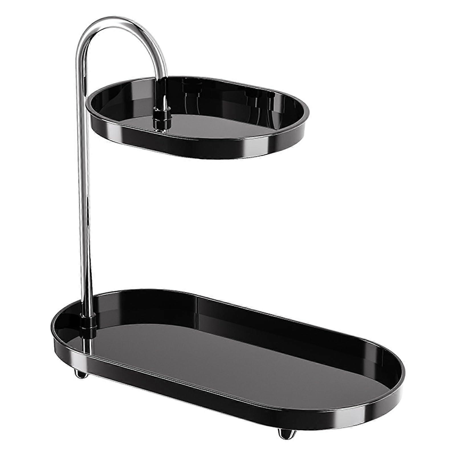 Small Bathroom Sink Vanity Trays for Skincare Storage Rack and Perfume Organizer, Compact Design, Wood and Metal, 16-Inch