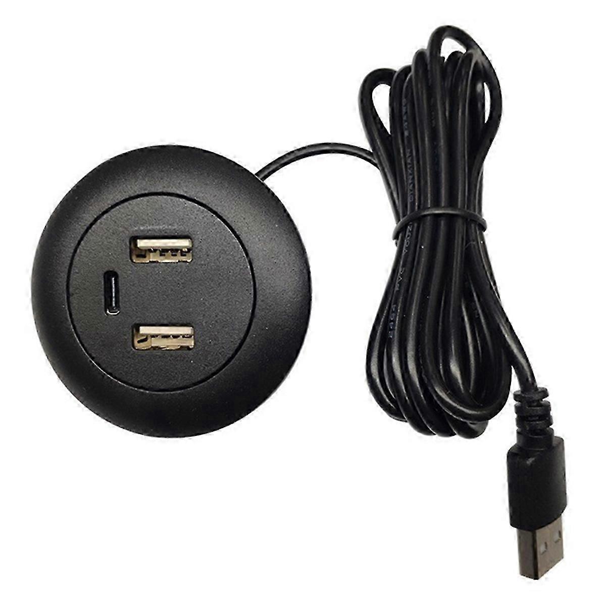 Desktop Hole Embedded USB Hub Type-C USB Charger 3 in 1 Splitter