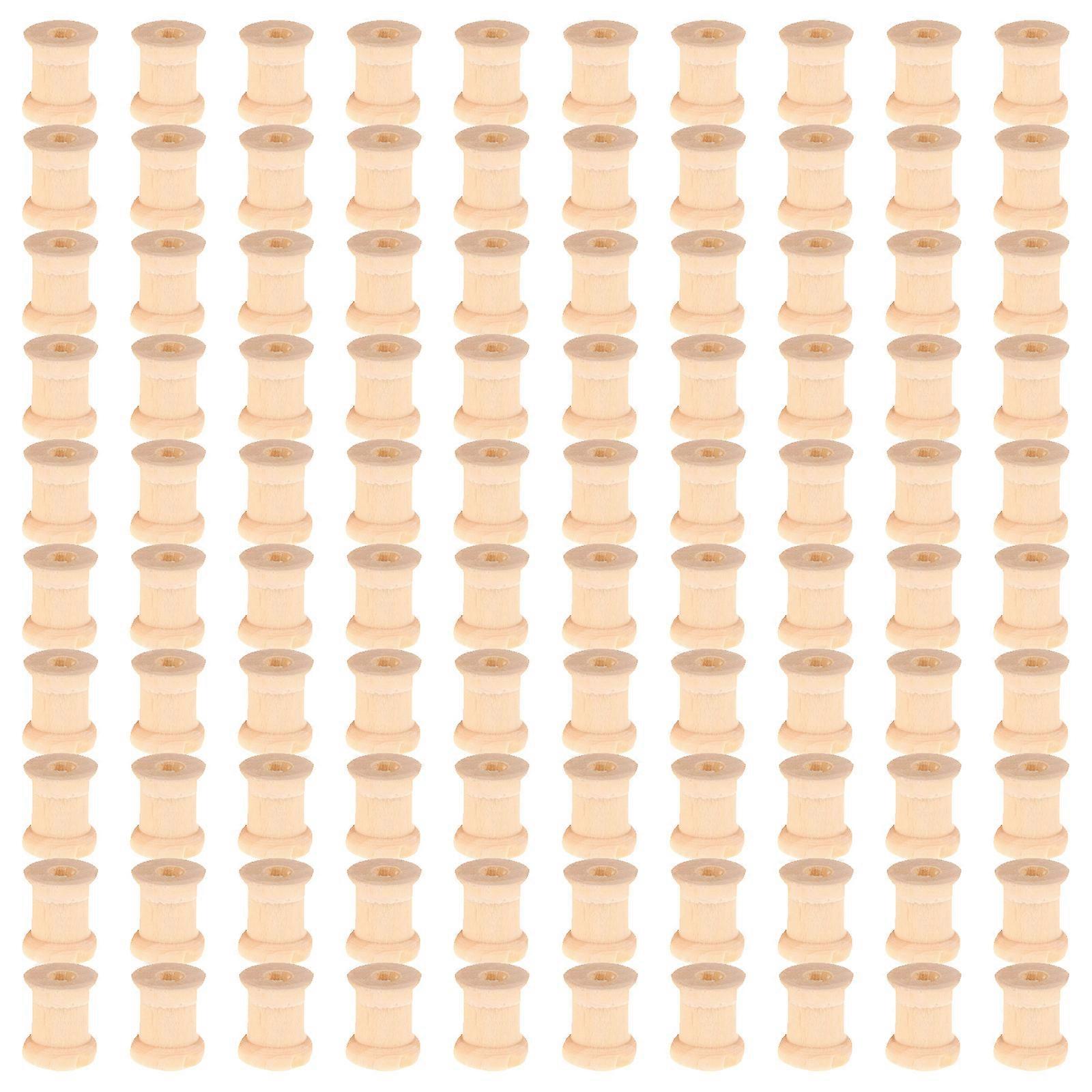 100 Pcs Wood Empty Spools Empty Sewing Spools Wood Sewing Bobbins Sewing Thread Ribbon Holder Empty Bobbins for Sewing