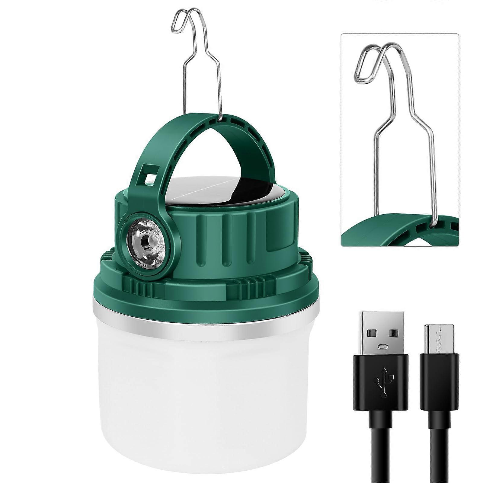 Camping Lanterns Solar Power Rechargeable USB Chargeable Mini Light Flashlight(Green)