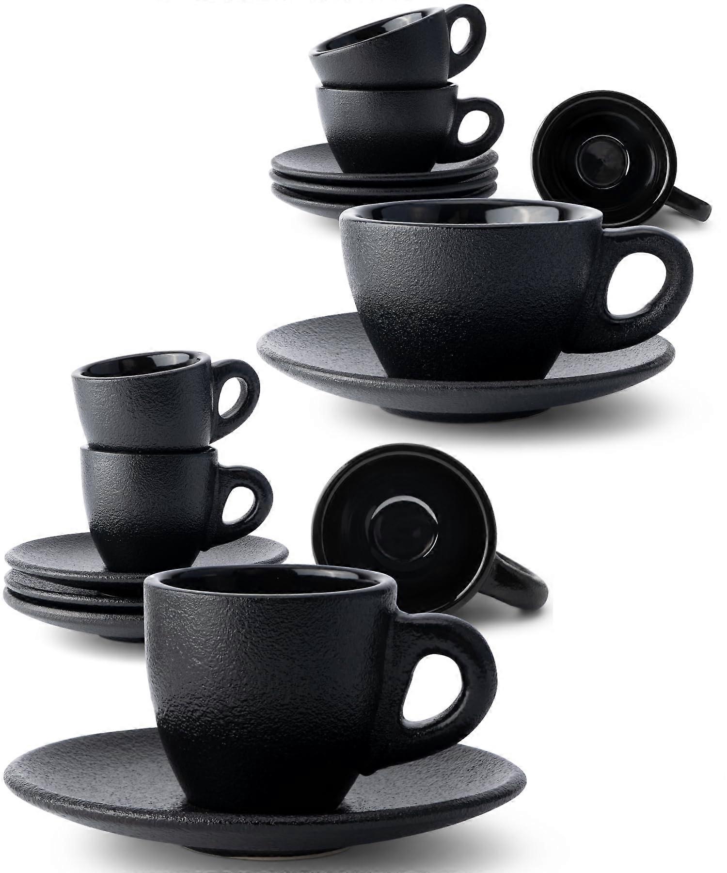 8 Cups Espresso and Cappuccino Set, Black Ceramic Mugs, 6 Ounce Size for Coffee Lovers