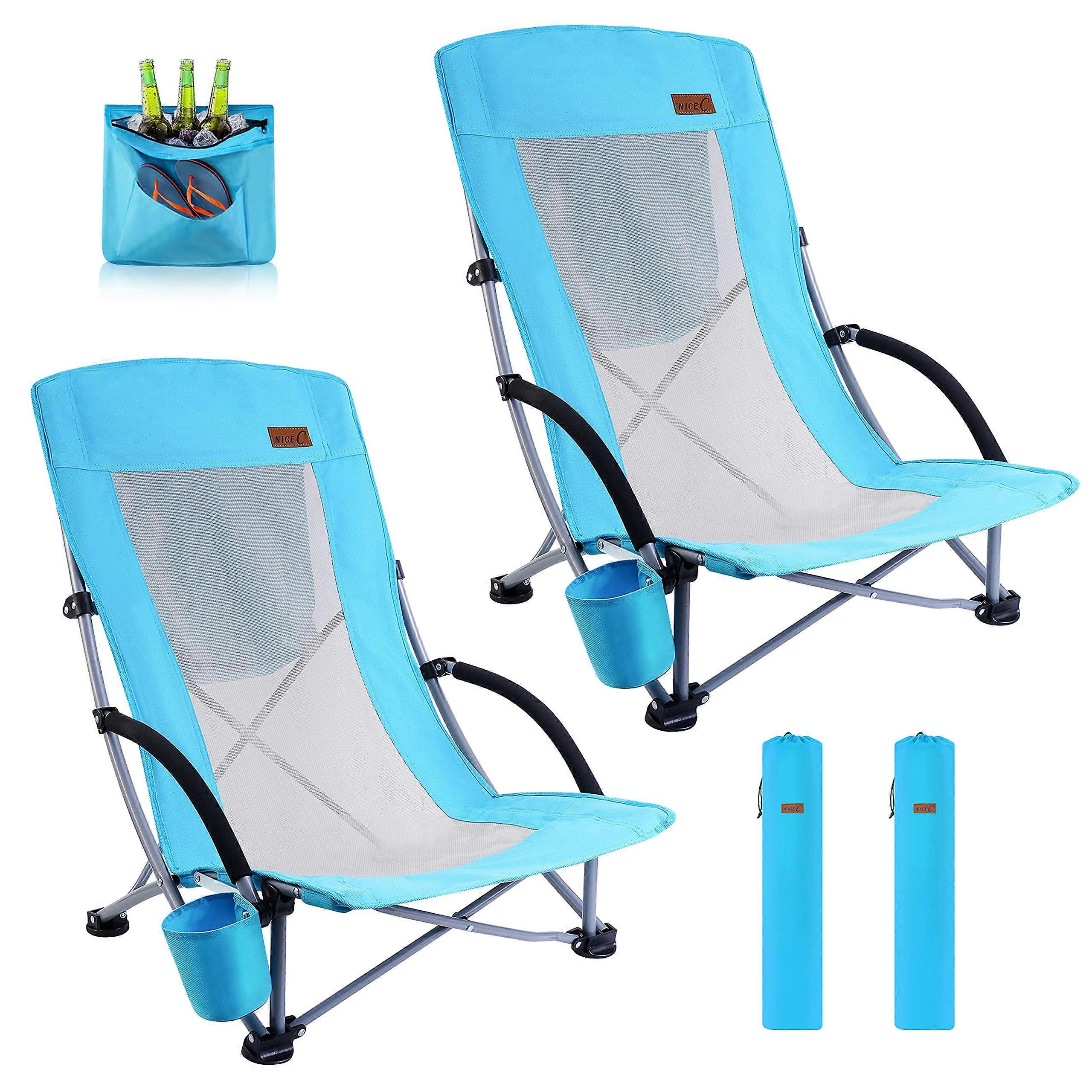 Beach chairs, beach chairs for adults 2 -pack cooled compact high back, cup holder and carrying bag