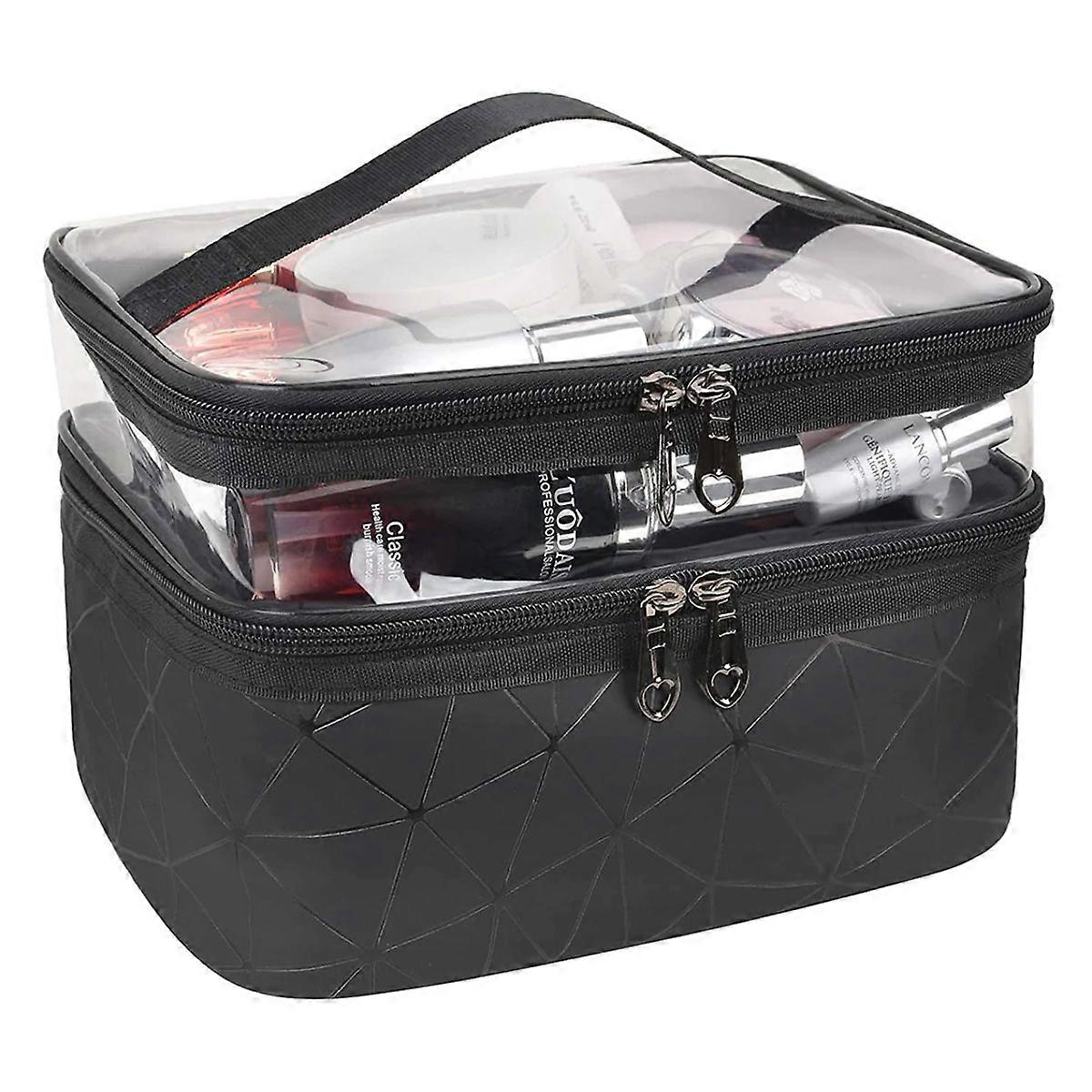 Dobbeltlags kosmetiktaske-sort