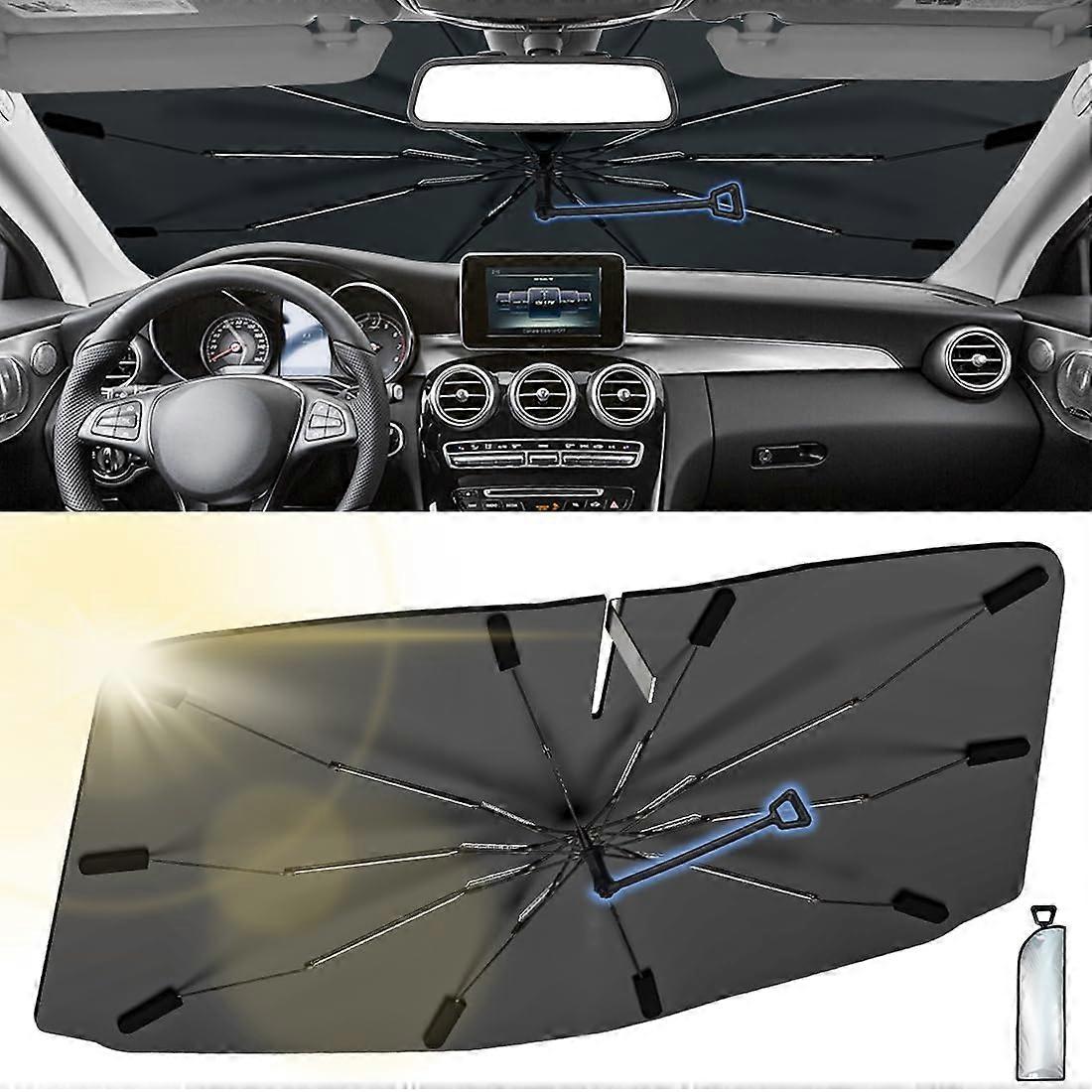 Car Shade for Front Windshield with 360° Anti-Scratch Handle, Foldable Sun Umbrella for Sedan SUV Pickup Compatibility