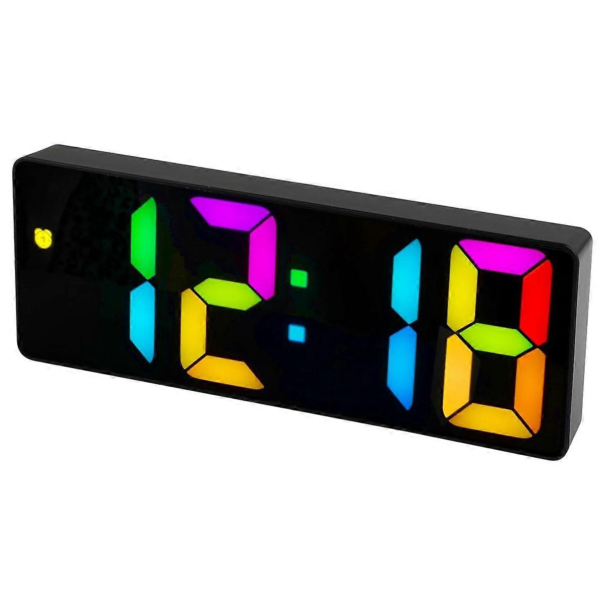 Color-changing black shell version colorful creative multifunctional electronic clock - support USB/battery dual power supply