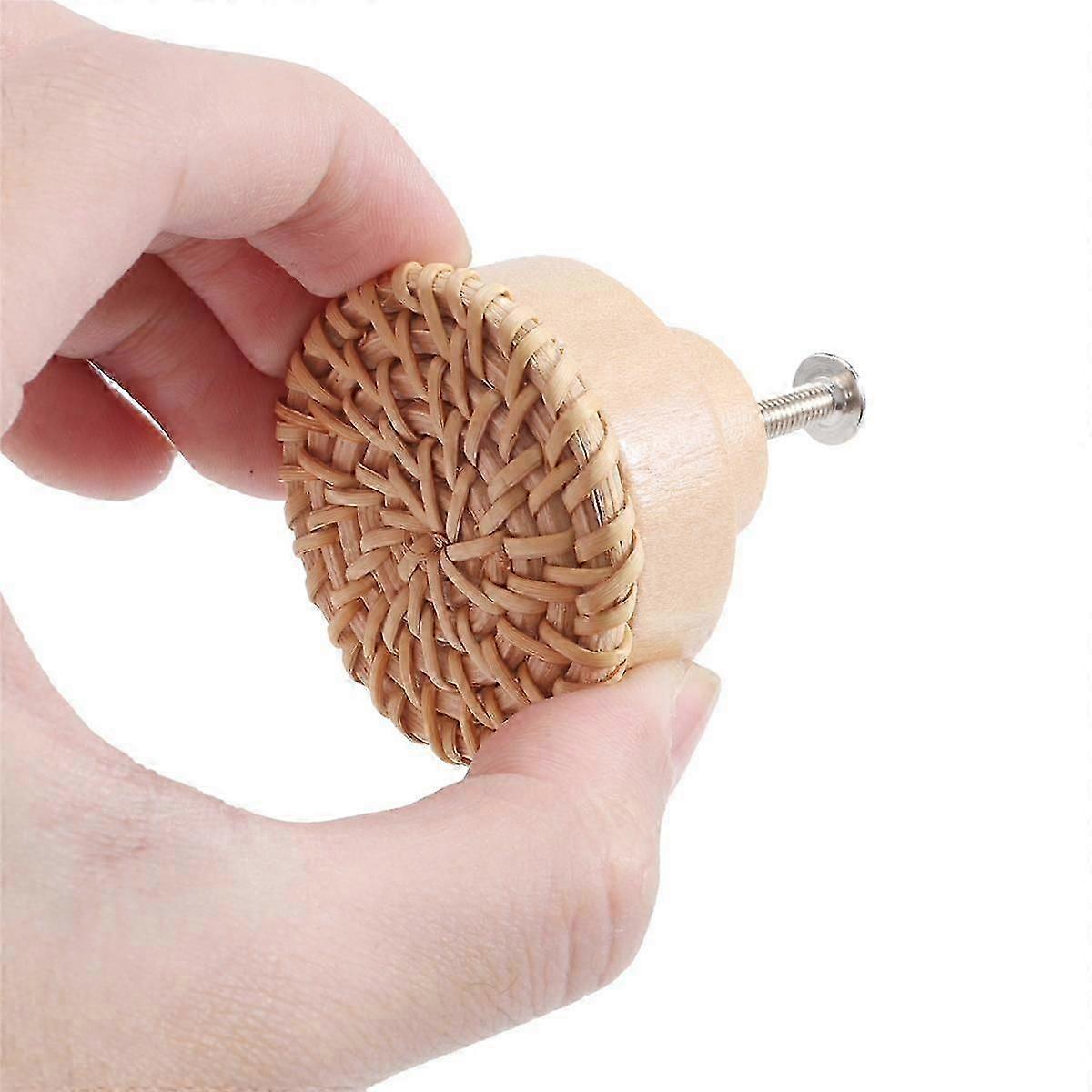 Boho Rattan Dresser Knobs Round Wooden Drawer Knobs Handmade Wicker Woven and Screws for Boho Furni