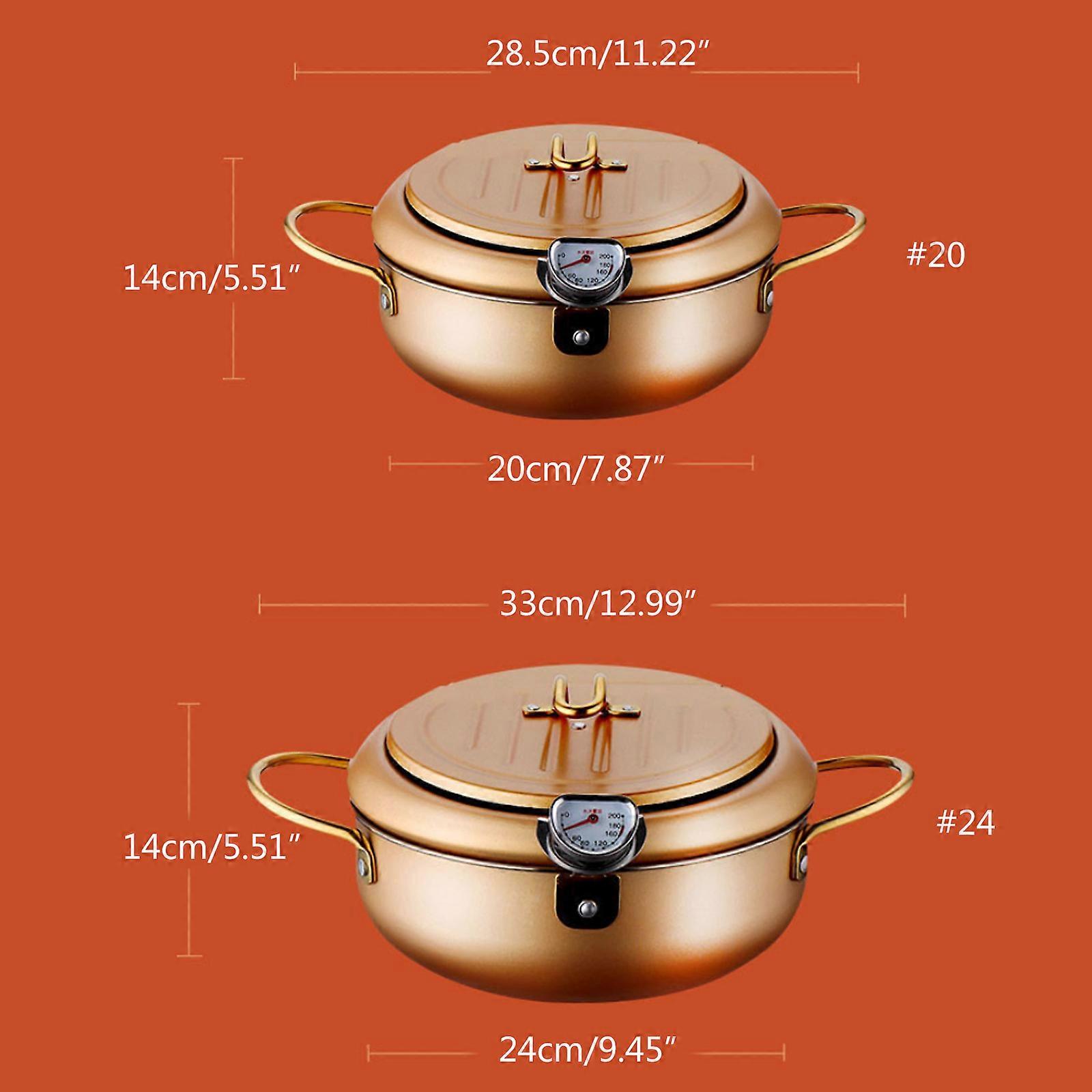 20CM 24CM Japanese Tempura Deep Fryer Pots with Thermometer Lid Mini Deep Fryers Tempura Chicken Easy Clean  Red