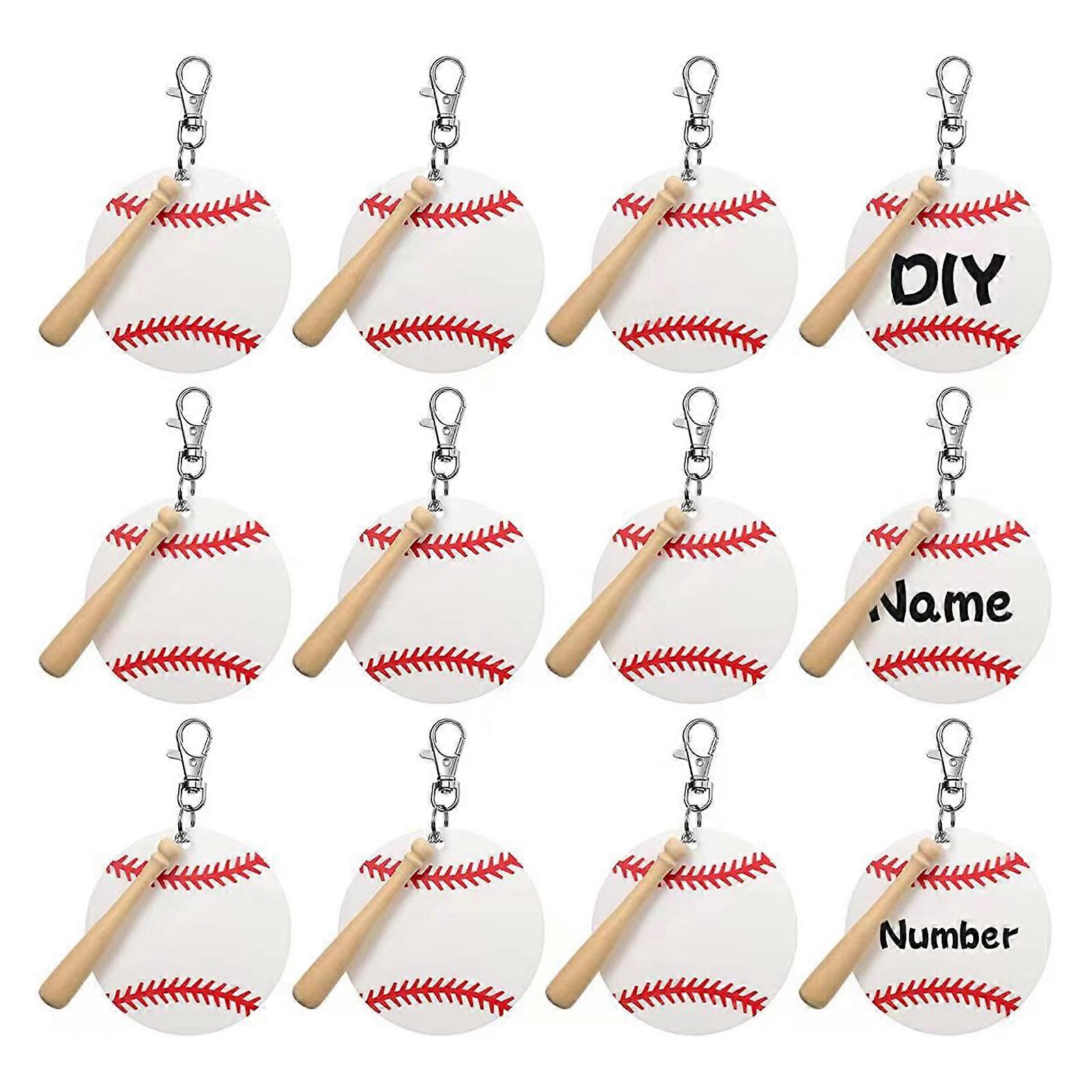 36 Pcs Baseball Acrylic Keychain Blanks Kit Acrylic Baseball Blanks Snap Hooks Baseball Keychain Wood Bat