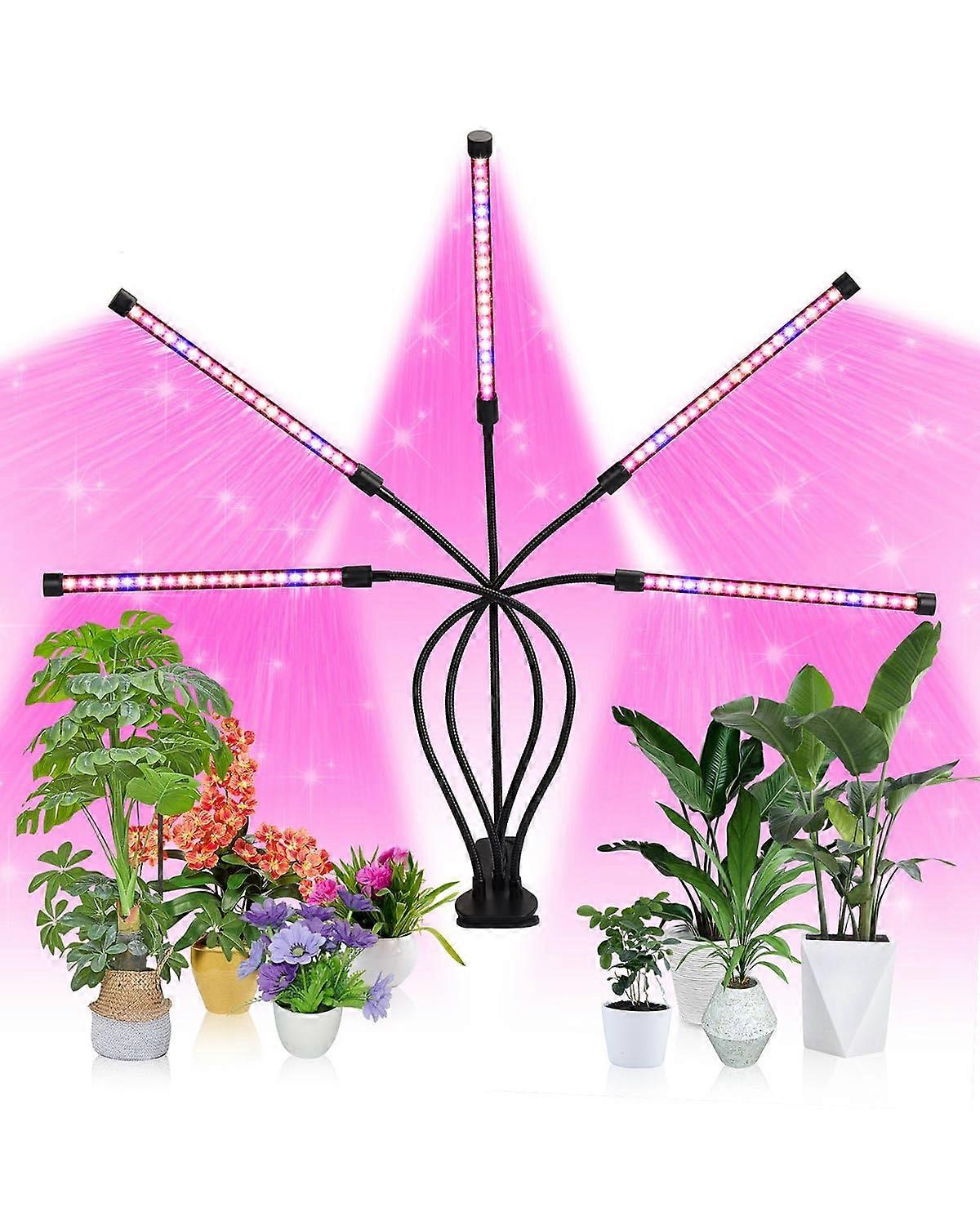 LED Plant Lamp with 5 Gooseneck Clips, Full Spectrum Indoor Grow Light, Timer with 3/9/12H Settings, 3 Modes, Dimmable