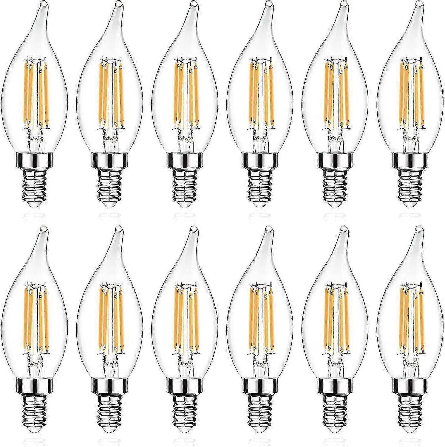 Flame Tip Decorative LED Filament Candelabra Bulb E12 Non-Dimmable 12 Pack