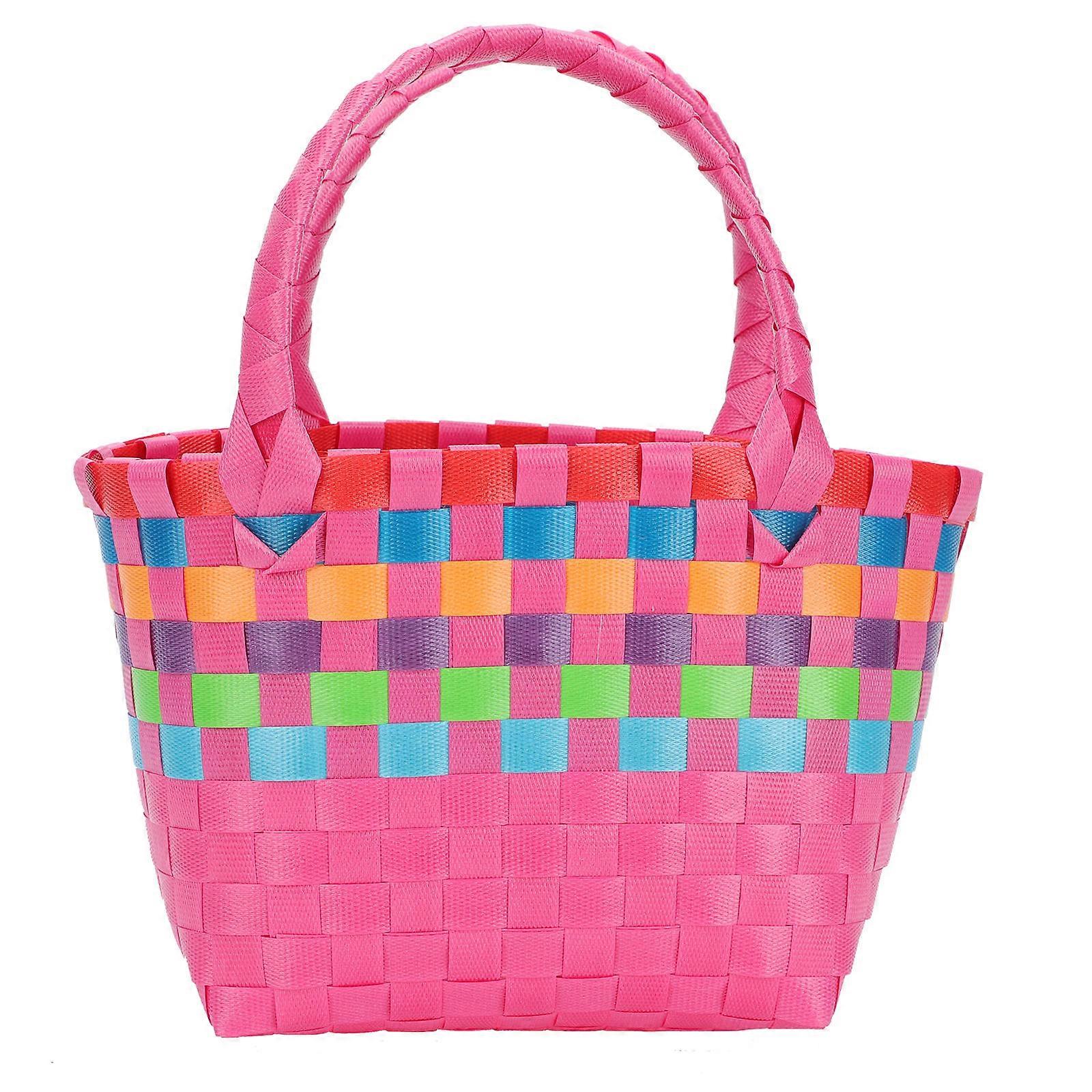 Pink Plastic Storage Basket for Home Use Easy to Carry and Organize/Create Household Goods 1Pc