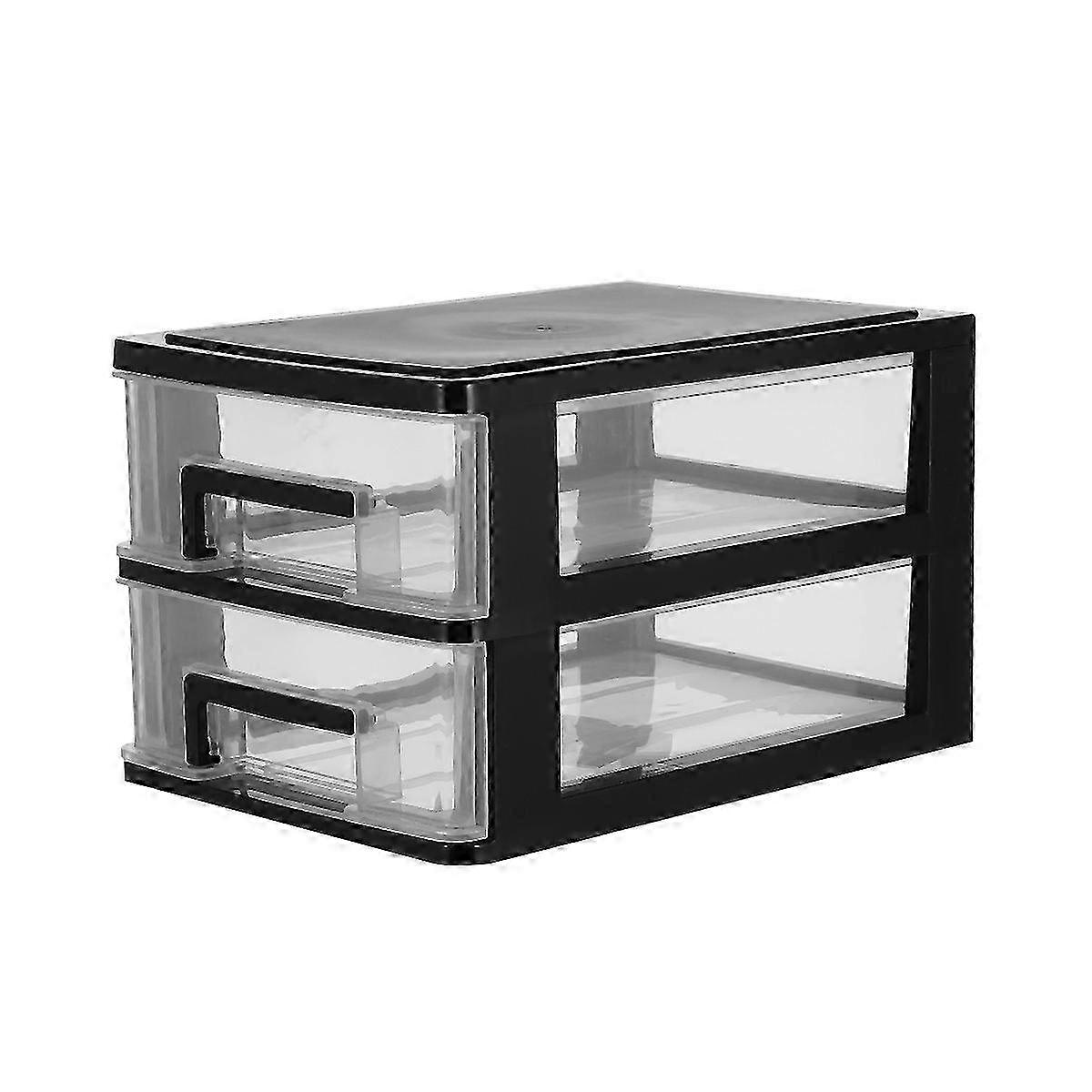 Two-Layer Plastic Storage Cabinet, Portable Drawer Organizer, Dustproof Desktop Case (Transparent)