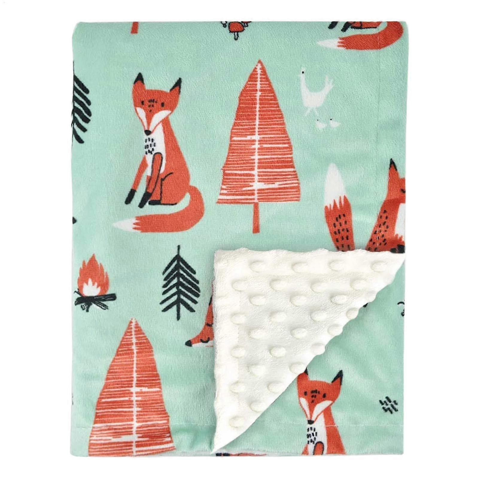 Kinderwagendecke, Lightweight Warm Blanket with Polka Dot Back, Breathable Plush, Double Layer, 100 x 75 cm, Little Fox
