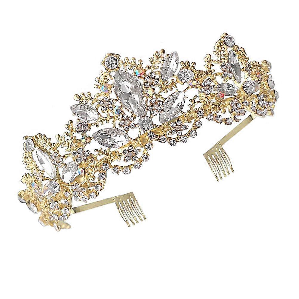 Golden Leaf Modeling Bridal Headdress with Durable Zinc Alloy and Rhinestone Design for Decor 1pc