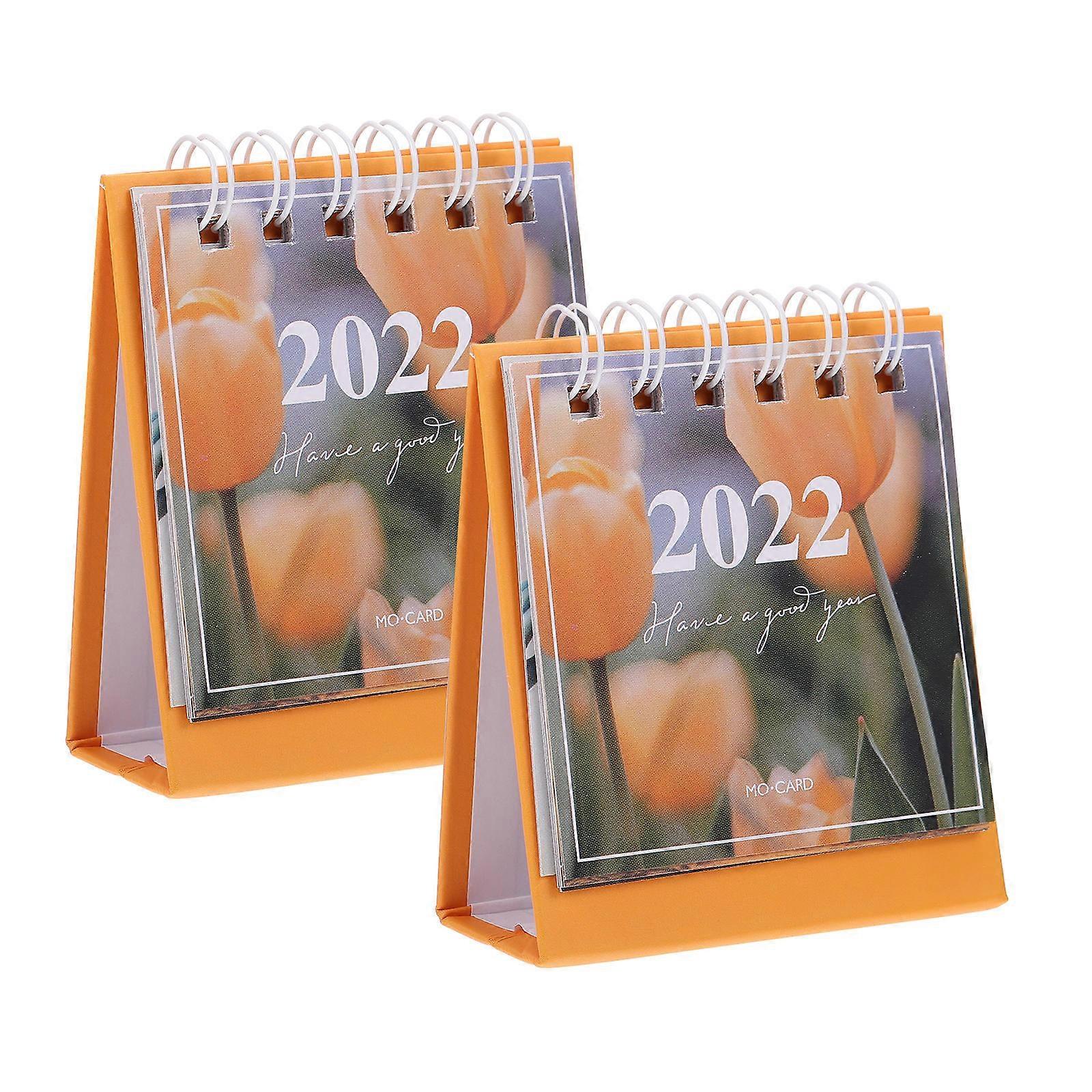 Unique Desk Calendar Minimalist Design Daily Planning 6x6cm Orange Paper 2Set
