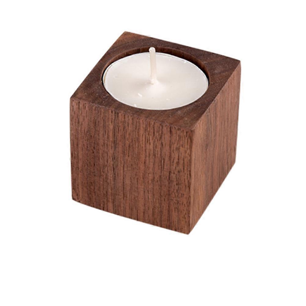 Candlestick Tabletop Arrangement Wood Tea Light Holders Practical Home Decor Square Shape Brown 2Pcs