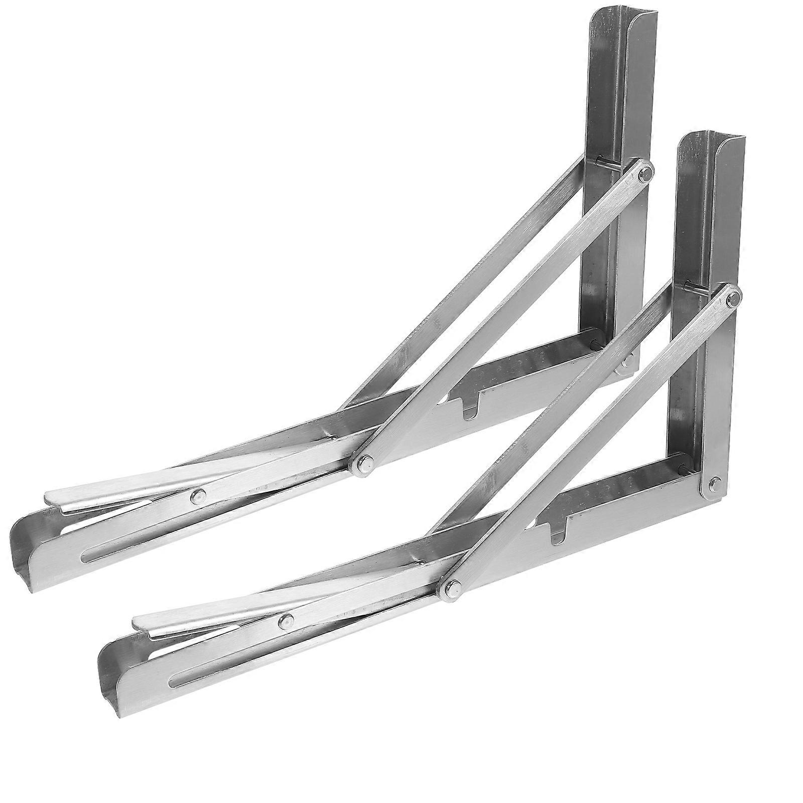 Folding Shelf Bracket Heavy Duty Collapsible Wall Shelf Kitchen Silver 30X17CM 2Pcs