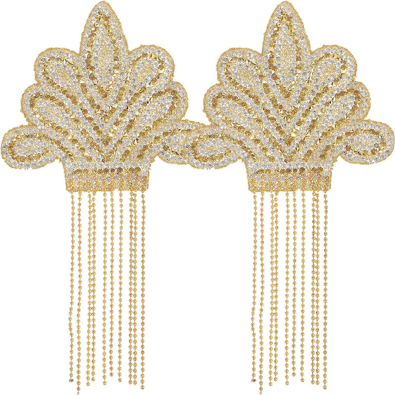 Iron On Patches Rhinestone Fringe Shape For Diy Projects Home Use Tailor Shop 5.89X3.14X0.08in 2Pcs