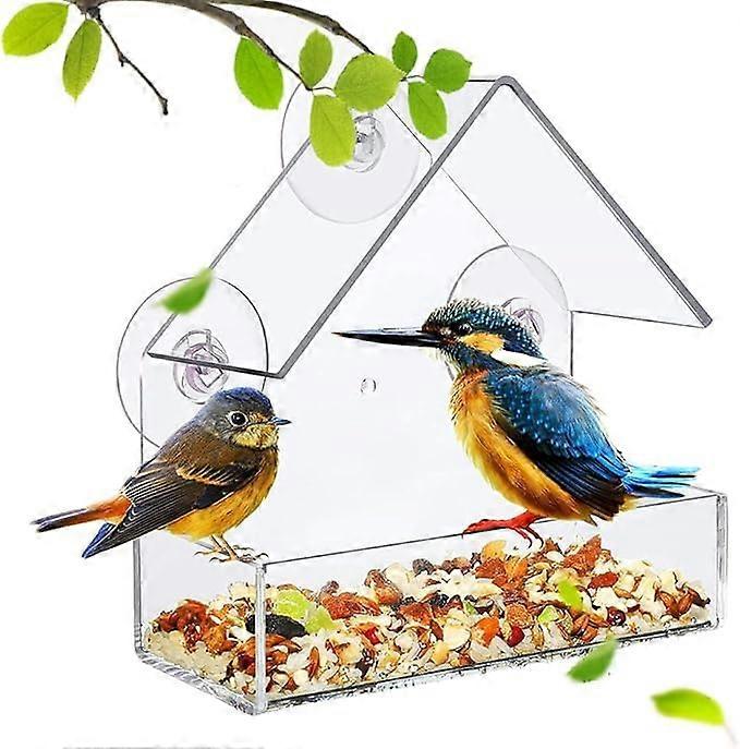 Window Bird Feeder Clear Suction Cup Mount for Garden - Removable Sliding Design for Seeds and Nuts, Triangles Style