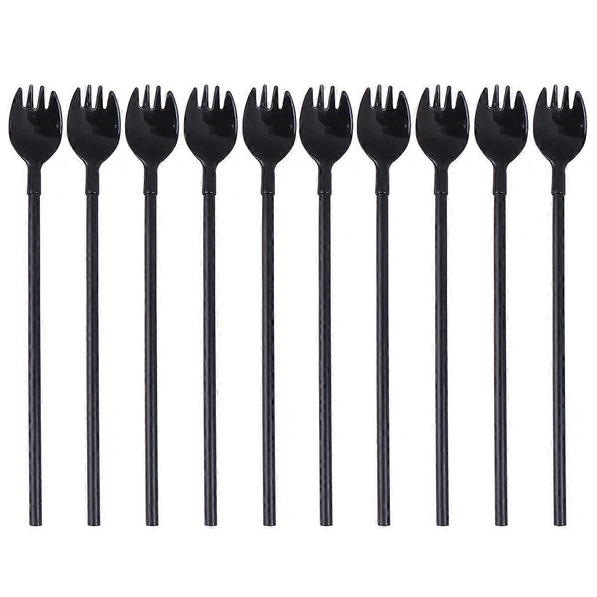 50pcs Disposable Beverage Straw with Fork Design Drinking Sucker for Juice Water Baverage Tea (Black)