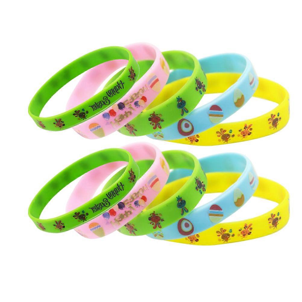Adjustable Silicone Bracelet Easter Pattern Wristbands Assorted Color Round Shape For Children Parties 10Pcs