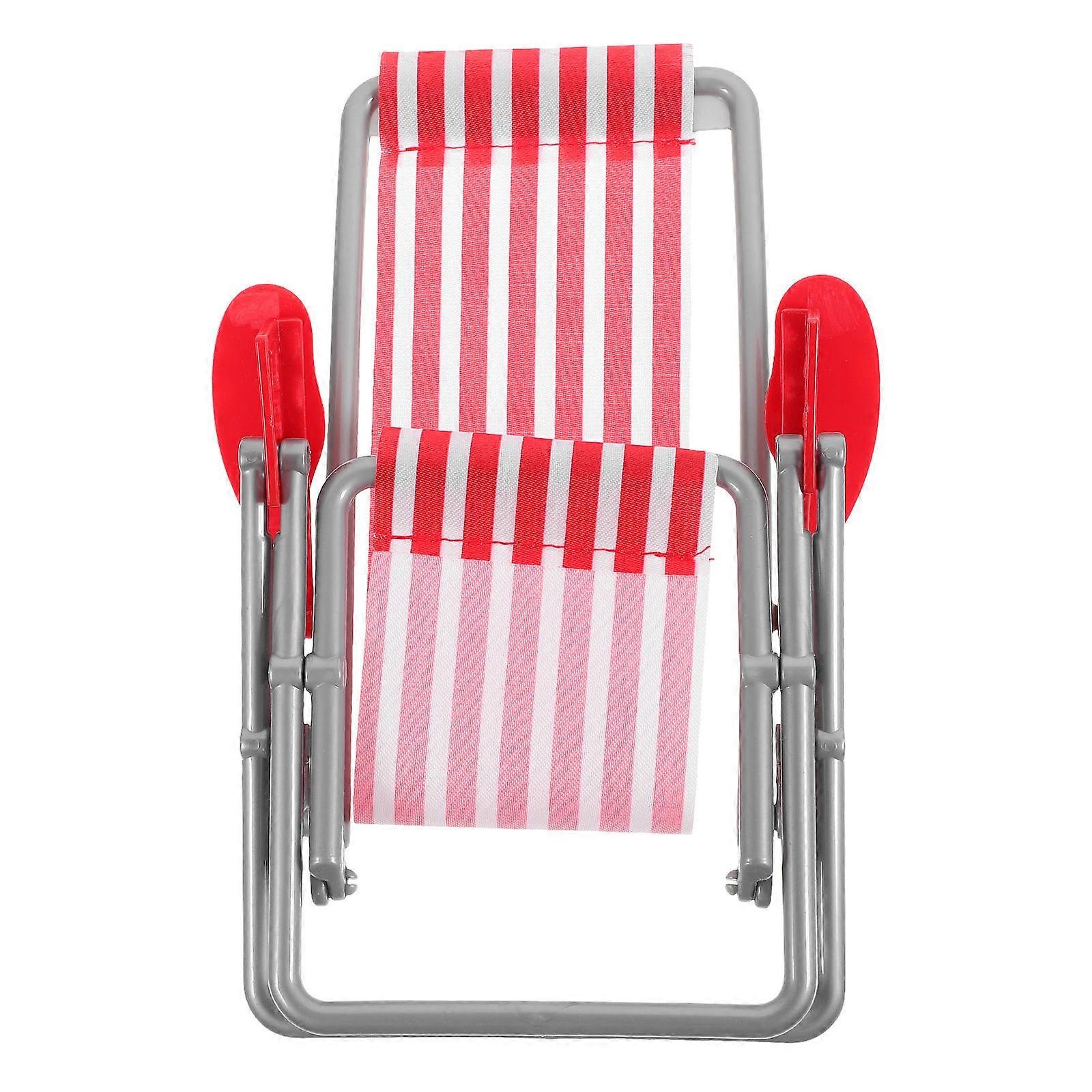 Mini Foldable Beach Chair Red Fabric with Stable Design for Decoration Miniature Lounge Chair Model