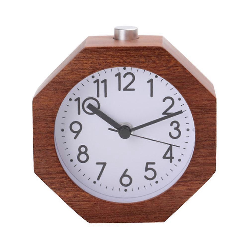 Creative Beech Material Alarm Clock Octagonal Brown Wood Night Light Time Precision Student Bedside Clock 1Pcs