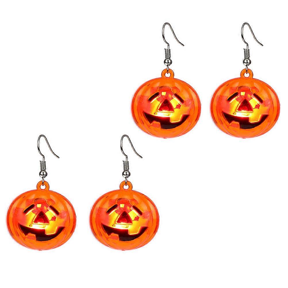 Halloween Theme Earrings LED Lighting Pumpkin Shape Orange 4.8X3.5X0.5CM 2 Pairs