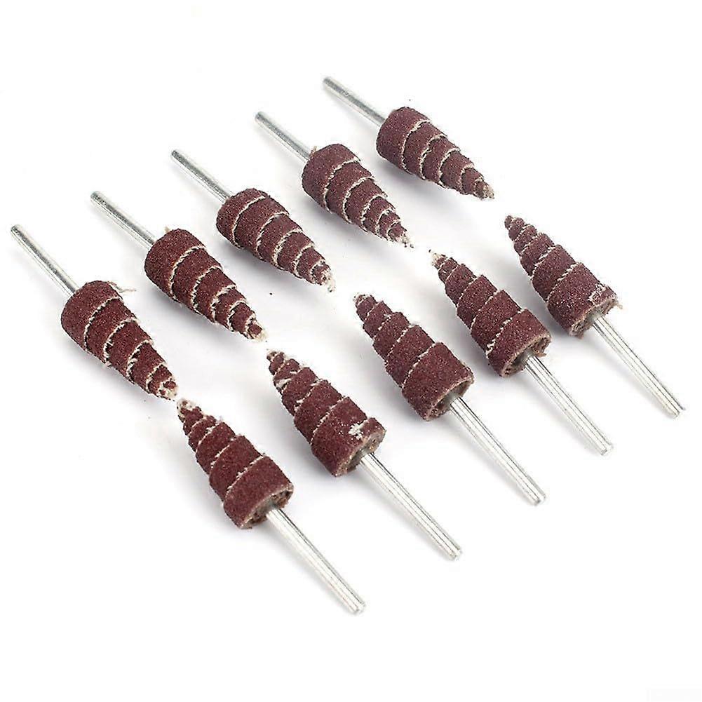 Cone Sanding Flap Wheels Pack of 10, Pointed Cloth Heads, Tapered Handle, Aluminum Oxide, For Rotary Tools
