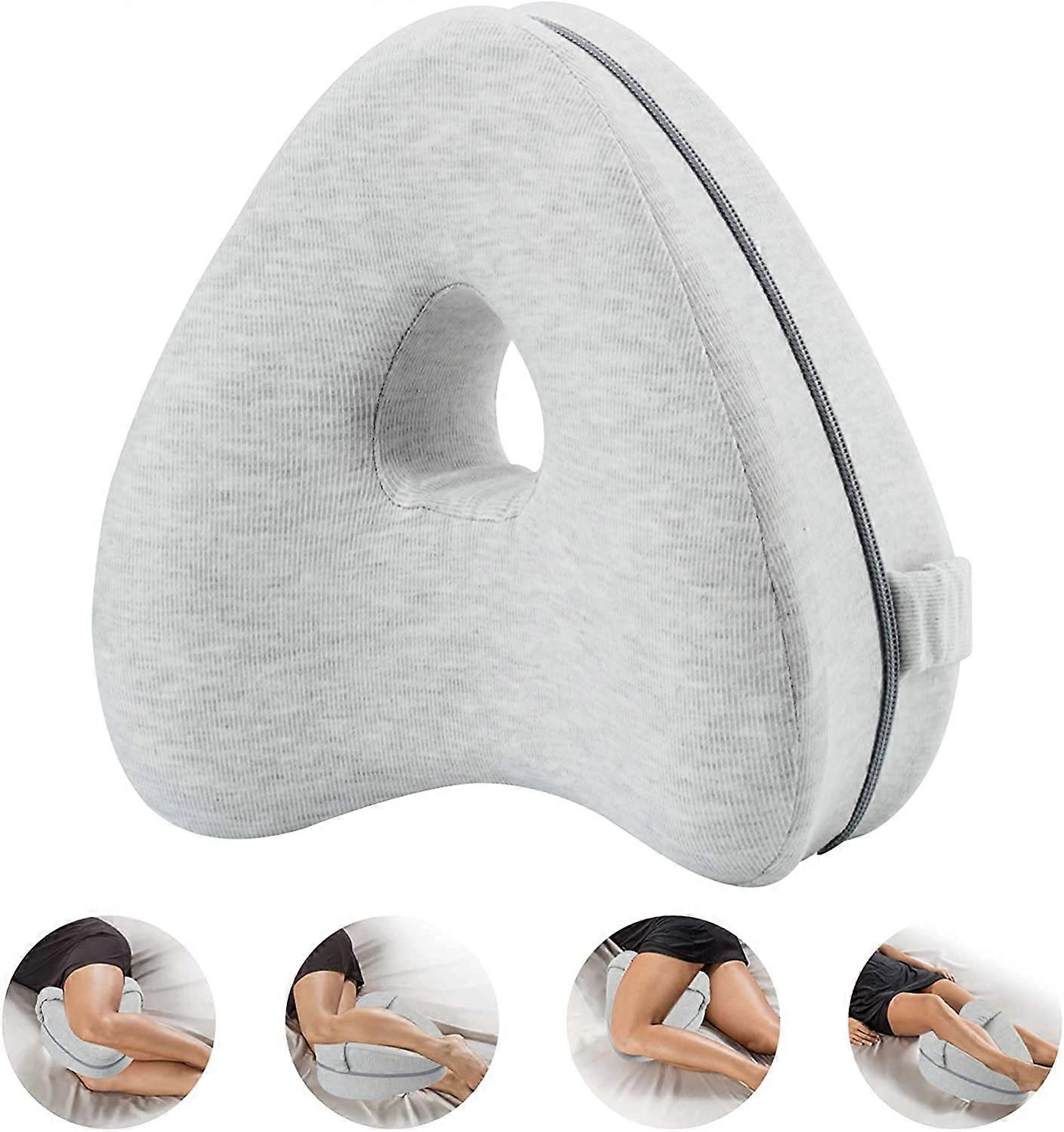 Knee Pillow for Side Sleepers, Leg Pillow with Memory Foam Washable Cover Light Grey