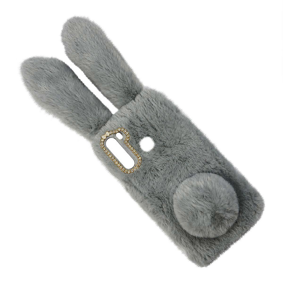 Cute Kawaii Rabbit Shaped Phone Case Compatible for Galaxy Light Grey Plush Tpu Protective Bump Resistant 1Set