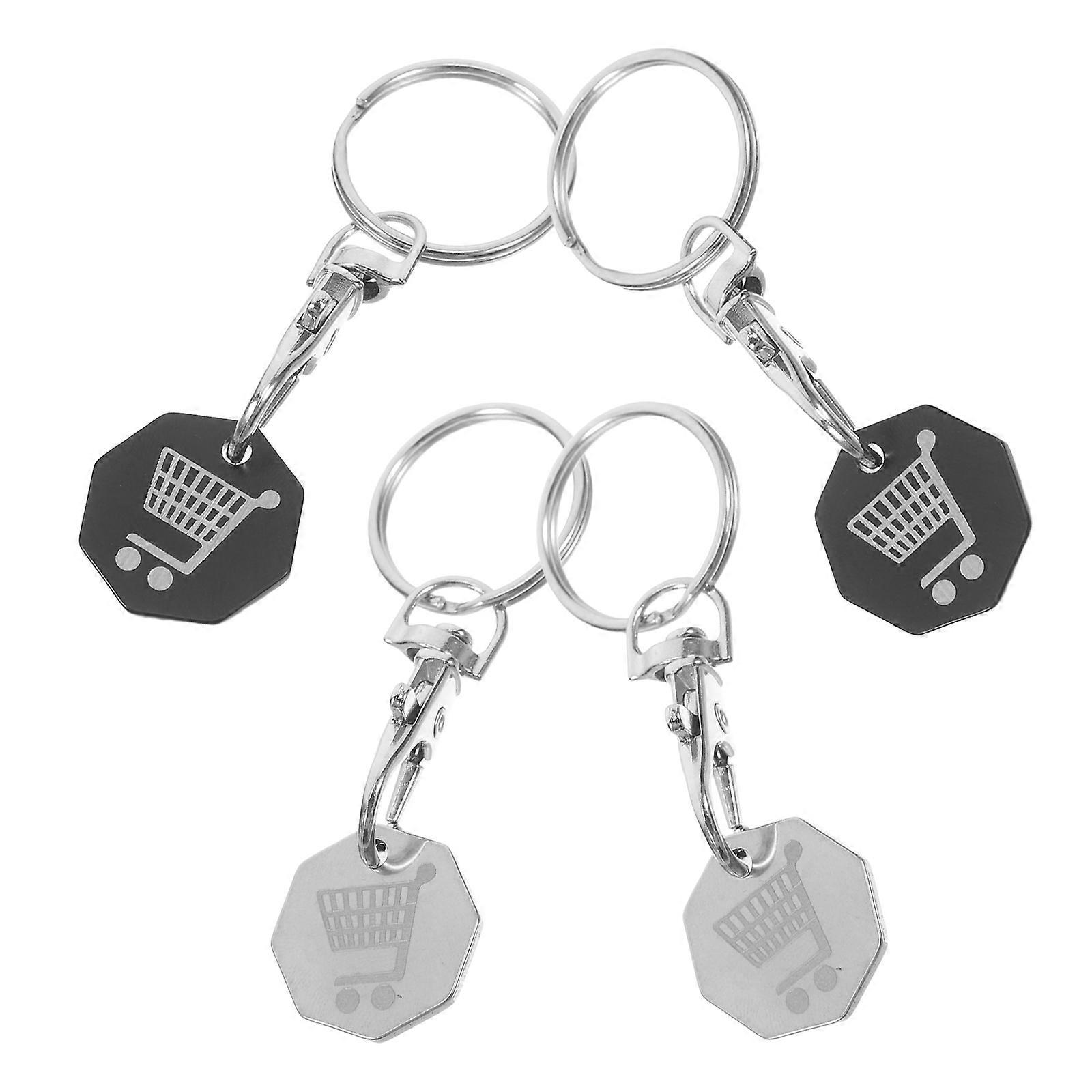 4pcs Stainless Steel Octagonal Shopping Cart Token Keychain Durable, Portable Key Holder for Easy Unlocking and Change Release