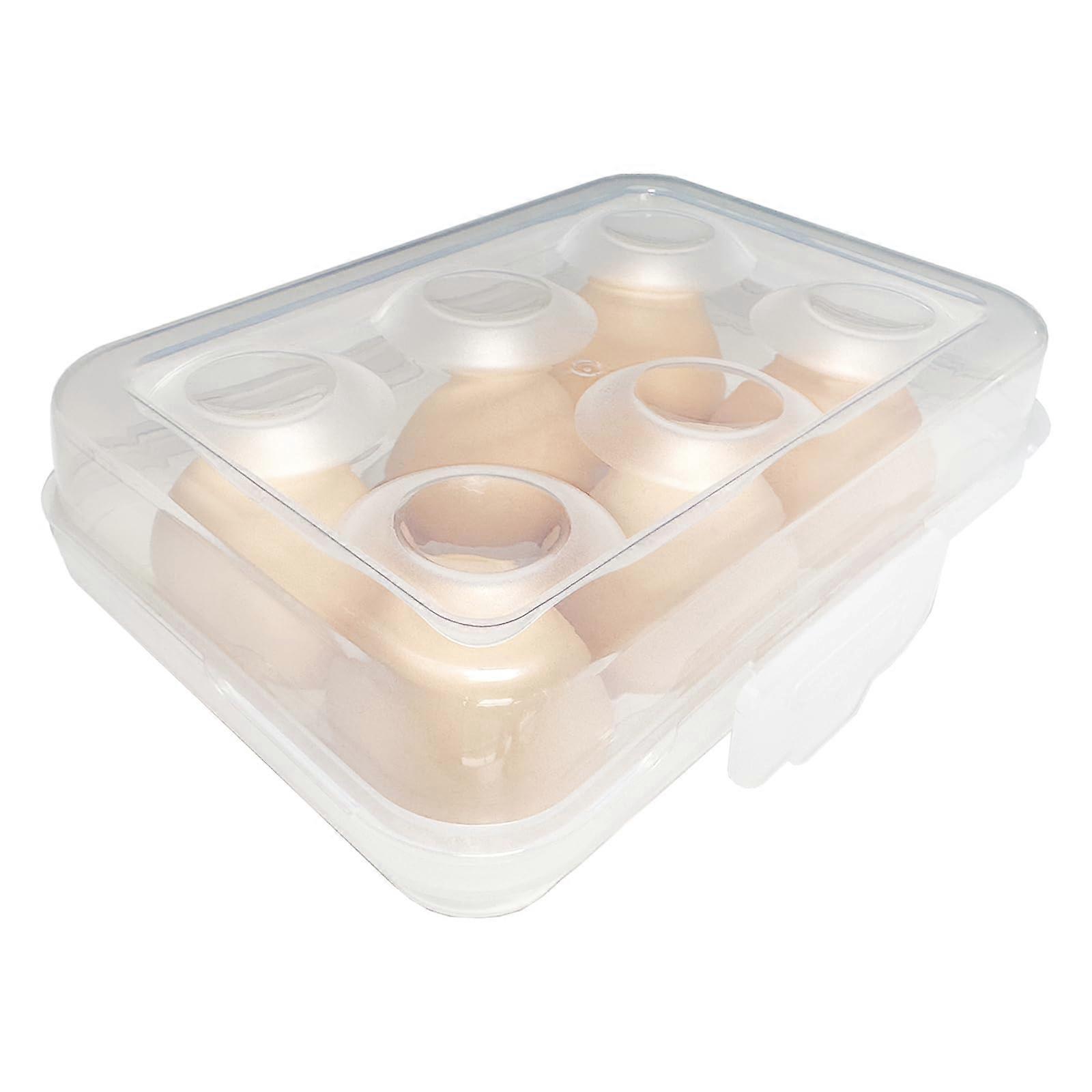 Egg Box for 6 Eggs, Transparent White Egg Storage Container for Fridge, Outdoor Camping Egg Holder, Durable Eierbox
