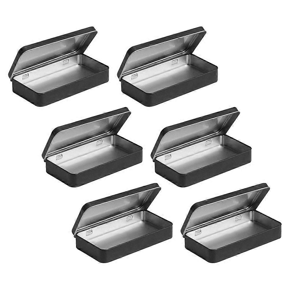 Mini Containers With Lids Portable Metal Tins Travel Black Rectangular 6Set