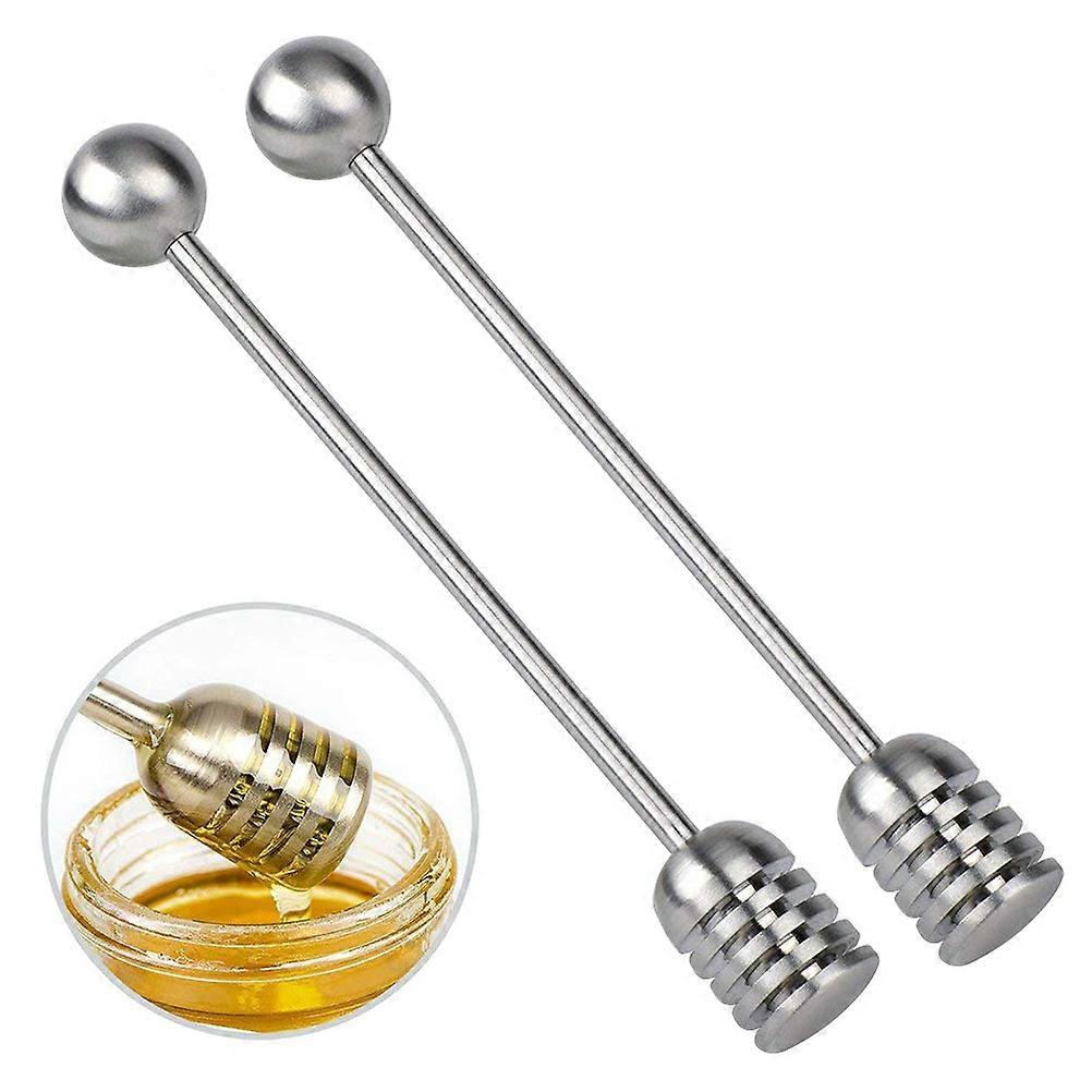 Honey Stirrer Stainless Steel Syrup Dippers Stick Round Bead for Honey Pot Jar Container Home Use 2Pcs