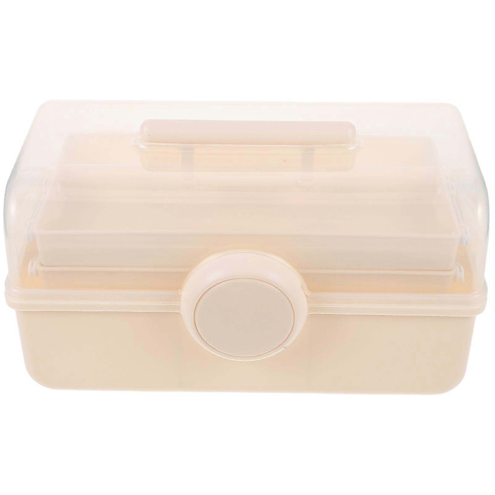 Cosmetics Storage Box Multi-layer Organizer Portable Home Use Beige 28x15.5cm Transparent Cover for Visibility 1Pcs