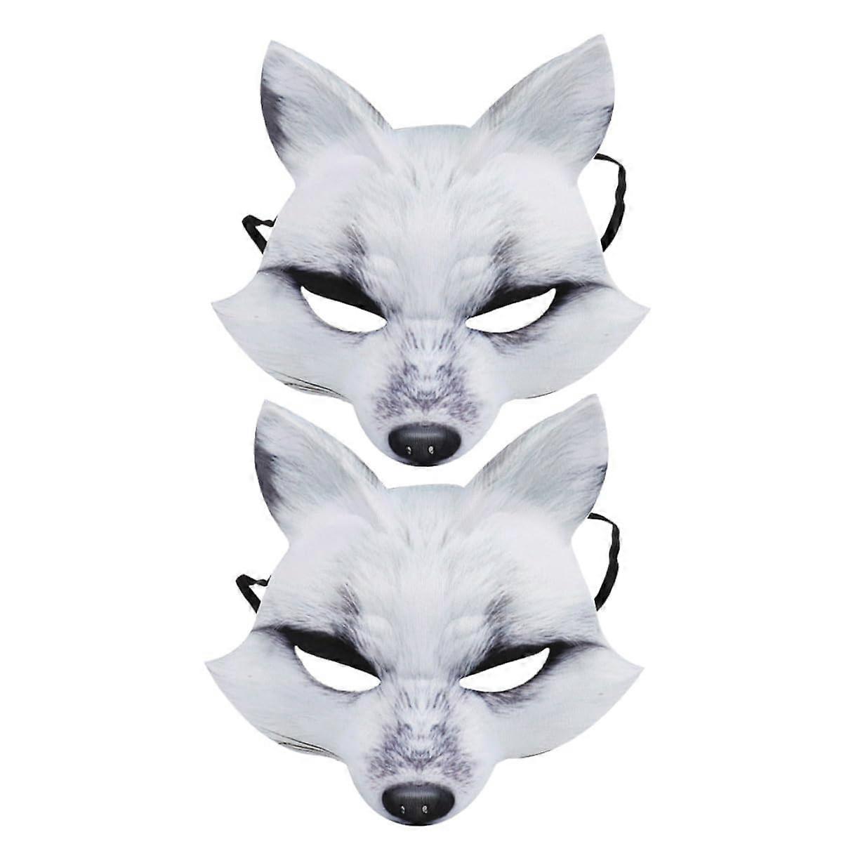 Halloween Fox Mask 3D Scary Animal Mask Furry Cosplay Plush Fox White EVA
