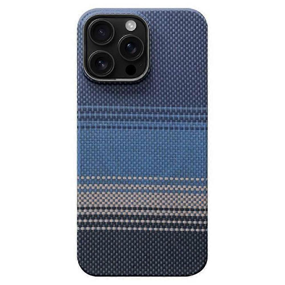 Cases Cover For iPhone 15 Pro Max Case Gradient Aramid Fiber Magnetic Phone Cover with Metal Lens Frame - Blue Floating Weave