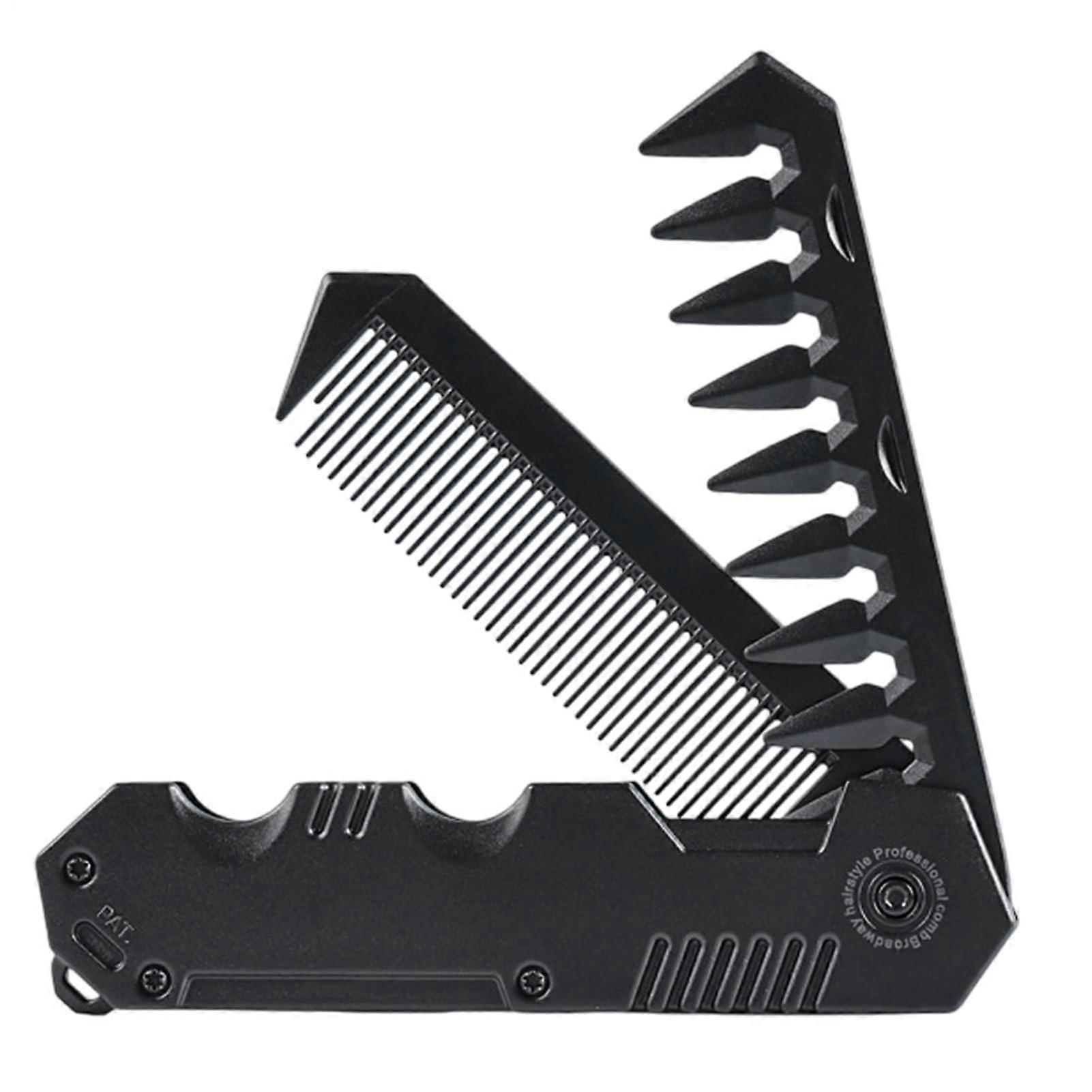 Foldable Comb – Travel Comb with Fine and Wide Teeth, Mini Hair Oil Styling Tool, Black Beard and Mustache Trimmer