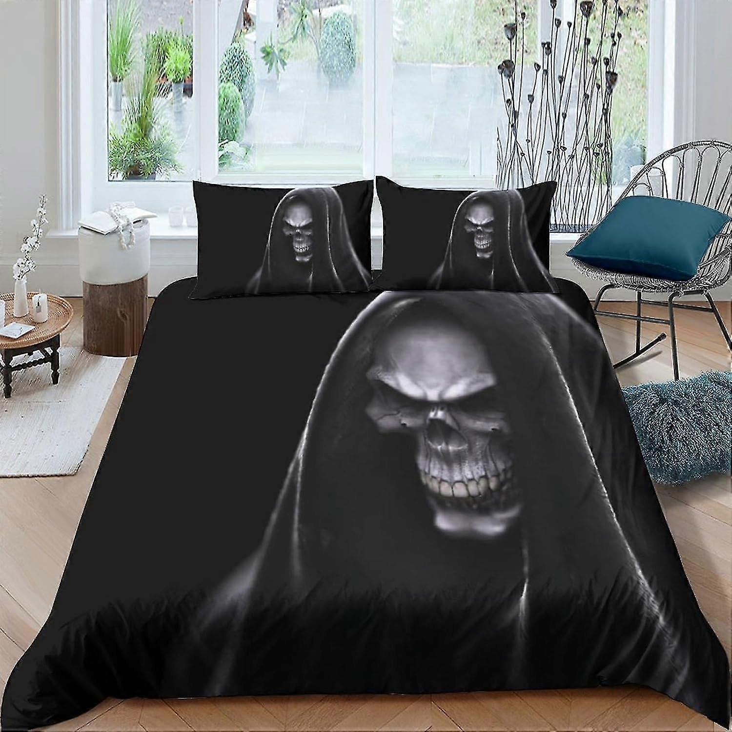 Skull Duvet Set Bedding, 3 Piece Set Duvet Cover Easy Care, Quilt Cover Pillow Cases with Zipper Closure Soft Microfiber King