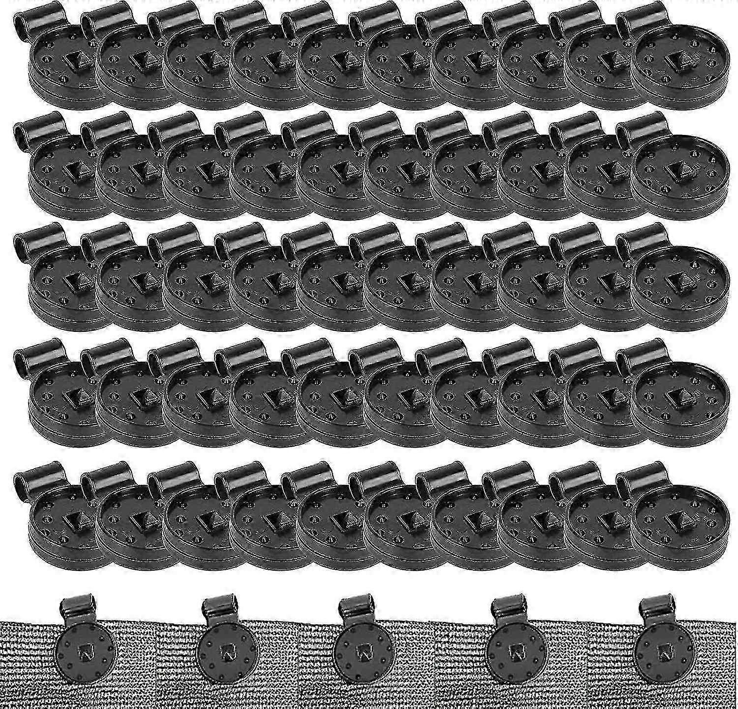 50個のシェードクロスプラスチッククリップ、サンシェードネット用のラウンドプラスチックブラッククリップ、温室フィルムサンシャッド