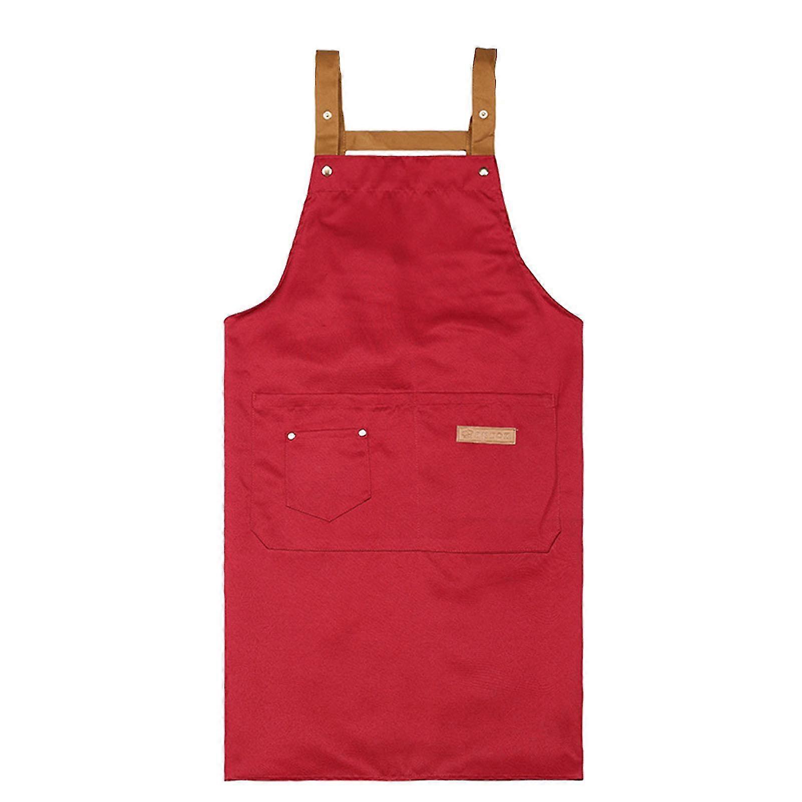 Waterproof Kitchen Apron with Pocket Adjustable Strap Dark Red