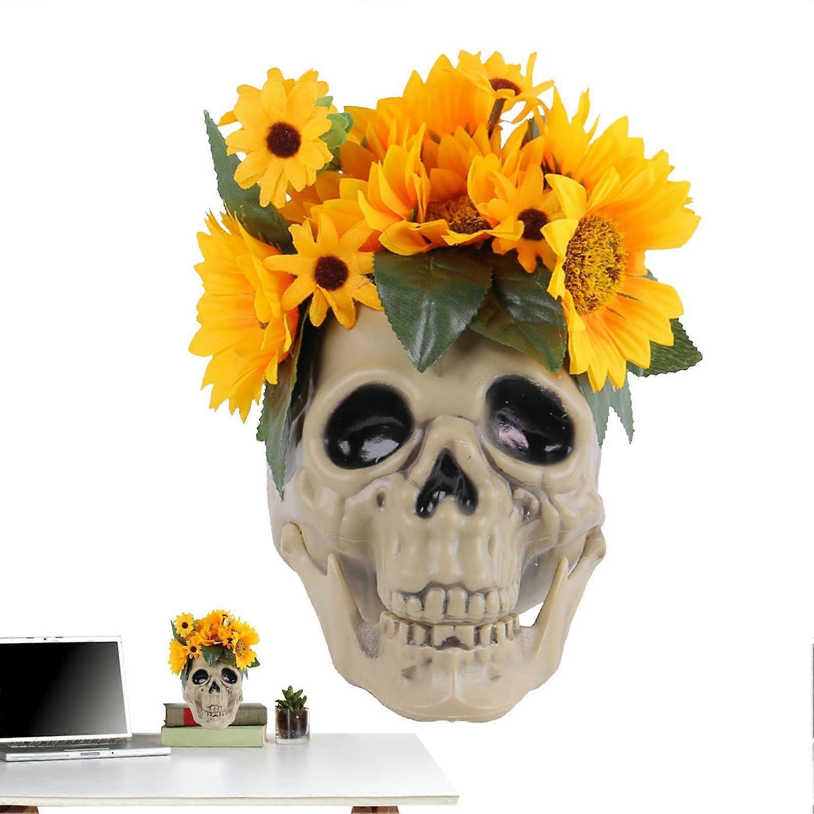 Skeleton Head, Skull, Resin Skull Decorated with Flowers Table Decoration