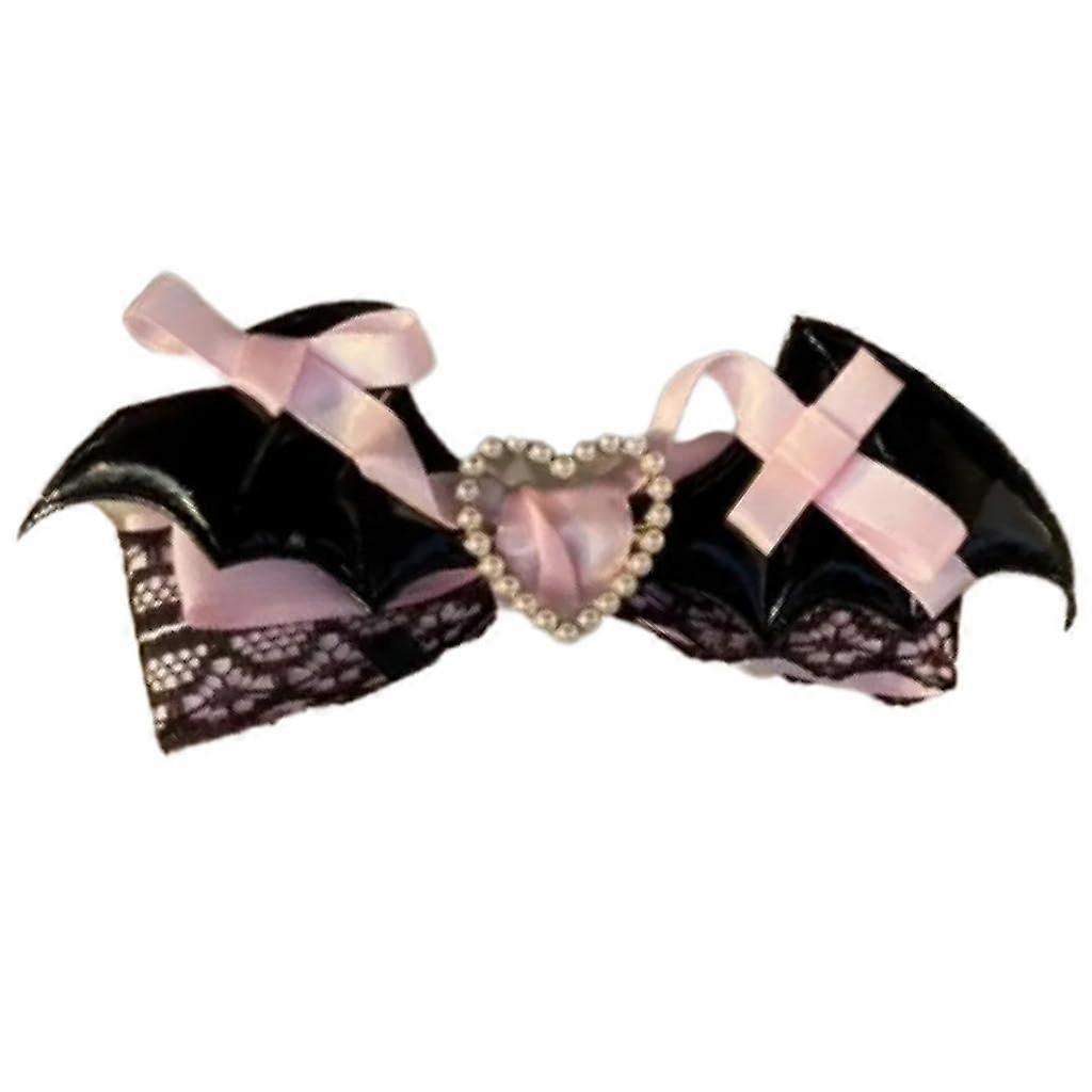 2000s Hair Clip Black For Halloween Punk Style With Wings Bowknot Non-Slip Barrettes For Side Bangs Cosplay Braid Holder