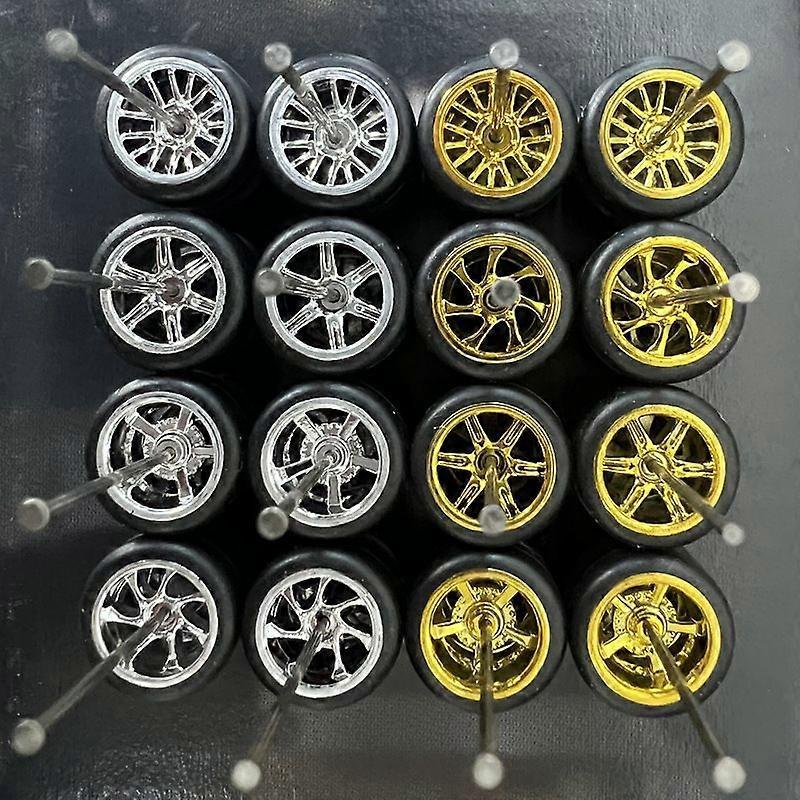 16 Pairs 1/64 Scale Diecast Car Model Modification Wheels Rubber Tires Hubs Realistic Detailed Design Portable Display Replaceable Toy Car Accessories