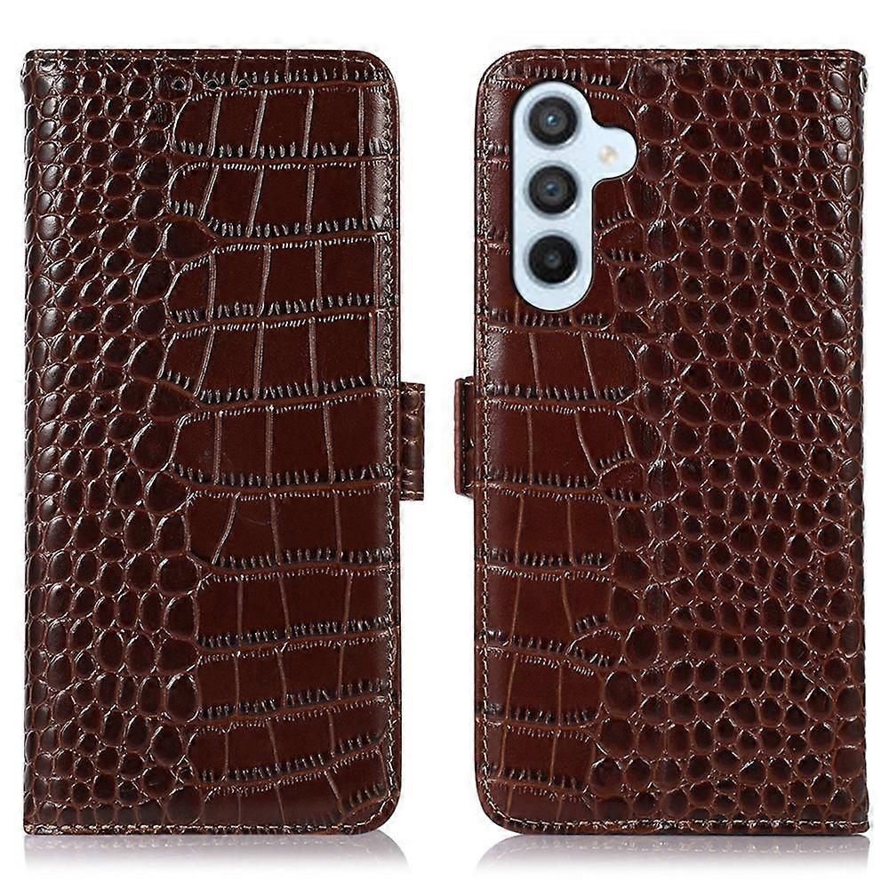 متوافق مع Samsung Galaxy S25 FE Case RFID Wallet Crocodile Texture غطاء هاتف من جلد البقر الأصلي