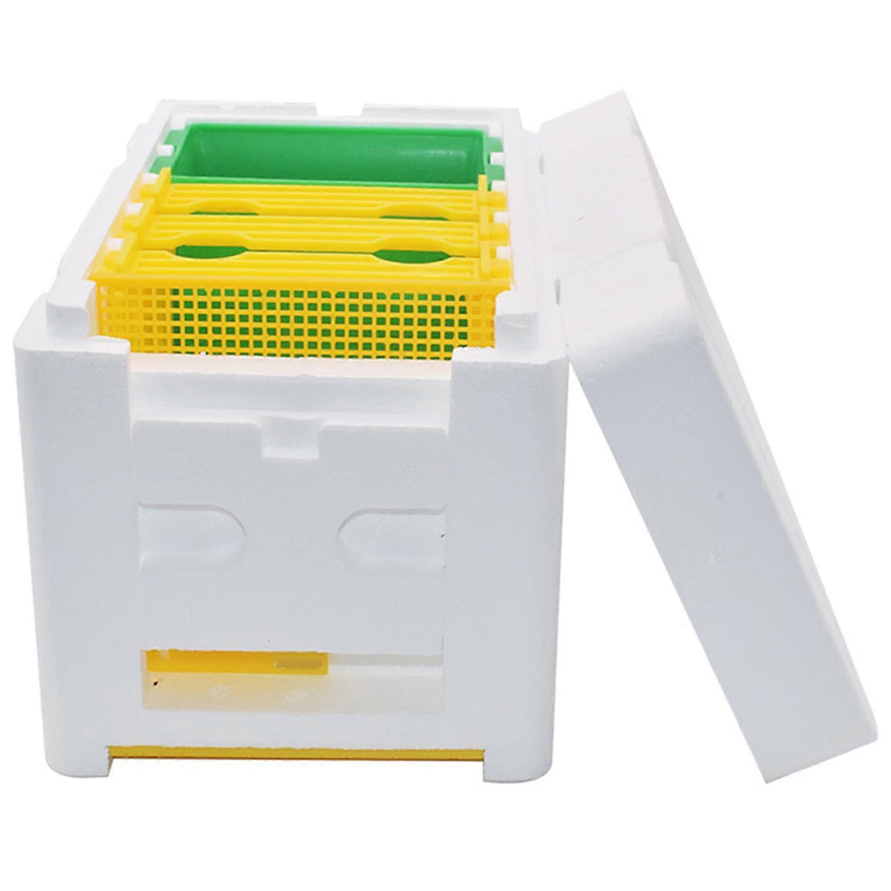 Bee Boxes with Water Feed for Bees, 3 Frame Mini Foam Beehive Box with Grid Door, Mating and Rearing Supplies Style 2