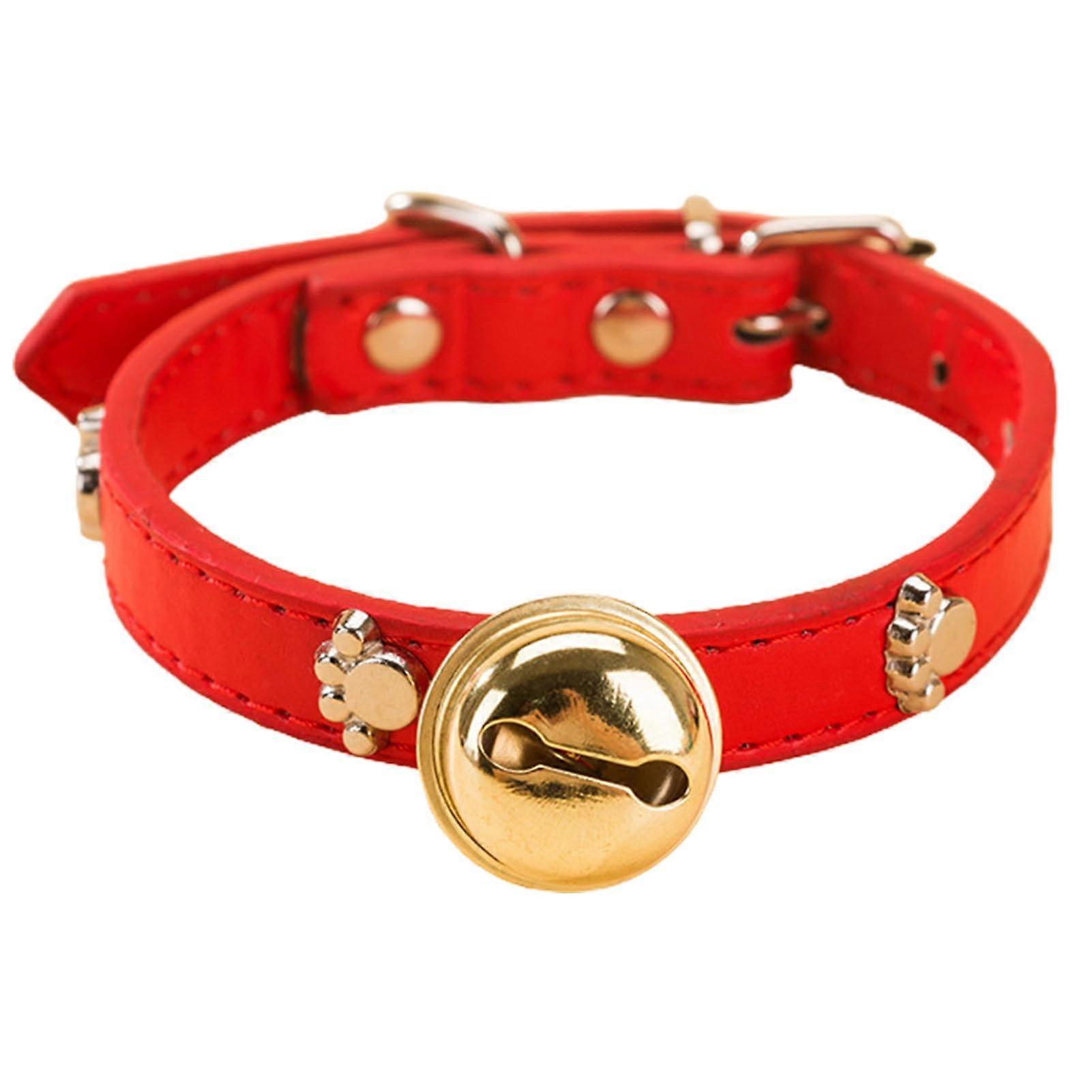 Pet Collar with Circle Paw Print and Bell for Cats and Dogs, Strong Red, XL Size, Durable Neck Accessory
